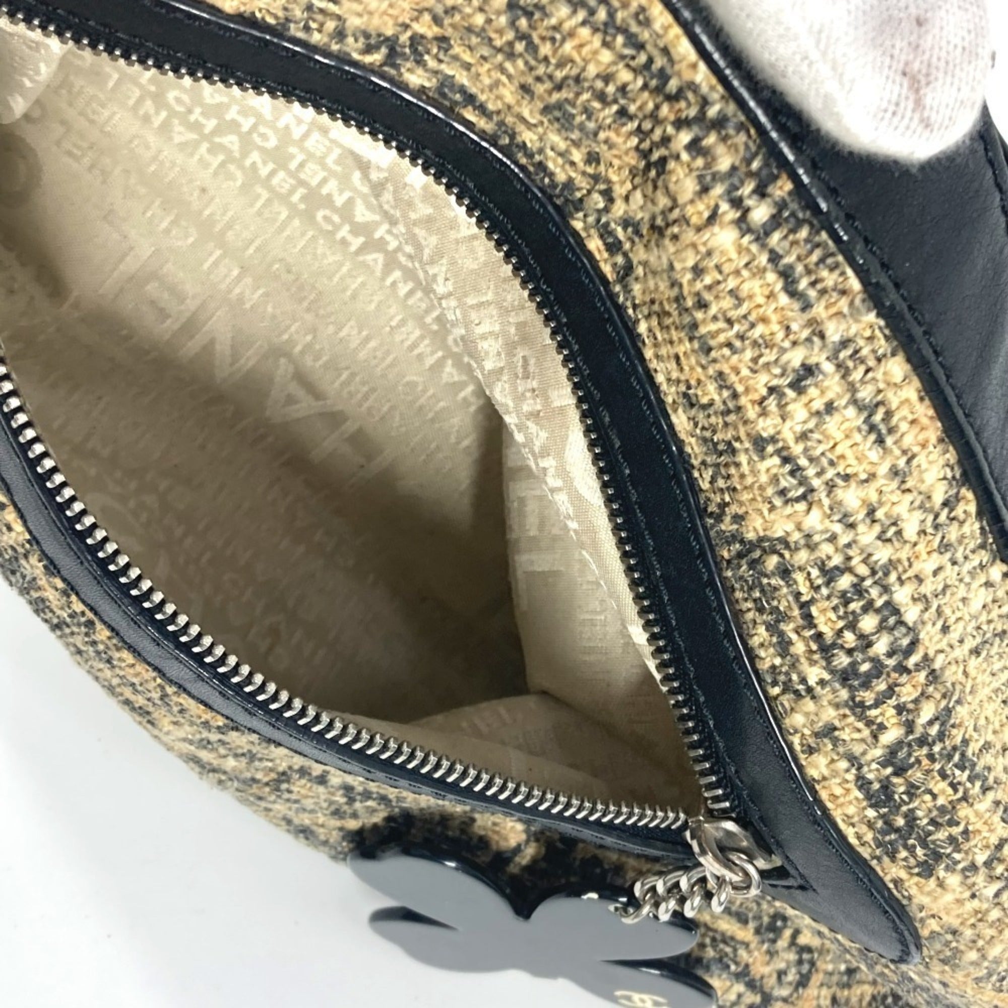 Chanel Beige Black Yellow Canvas Leather Shoulder Bag (Pre-Owned)