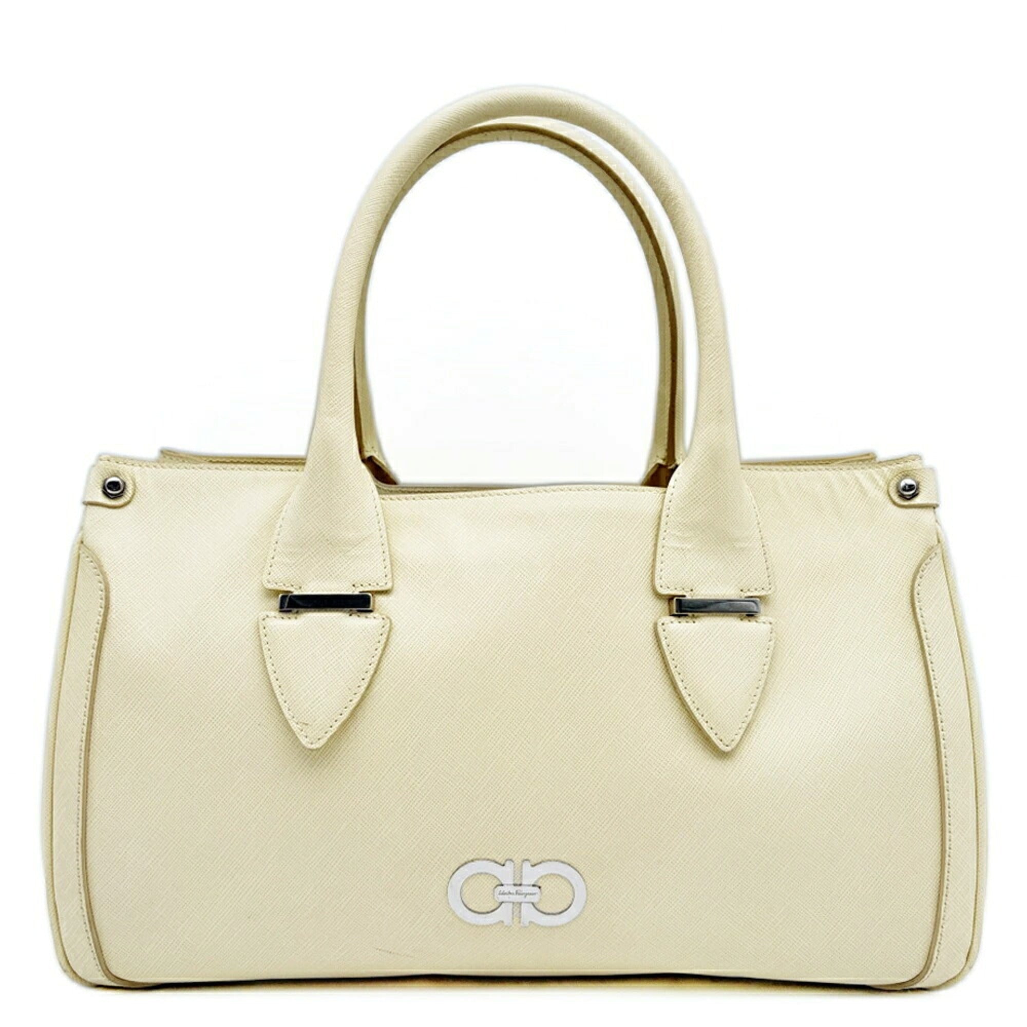 Salvatore Ferragamo Gancini Ivory Leather Tote Bag (Pre-Owned)