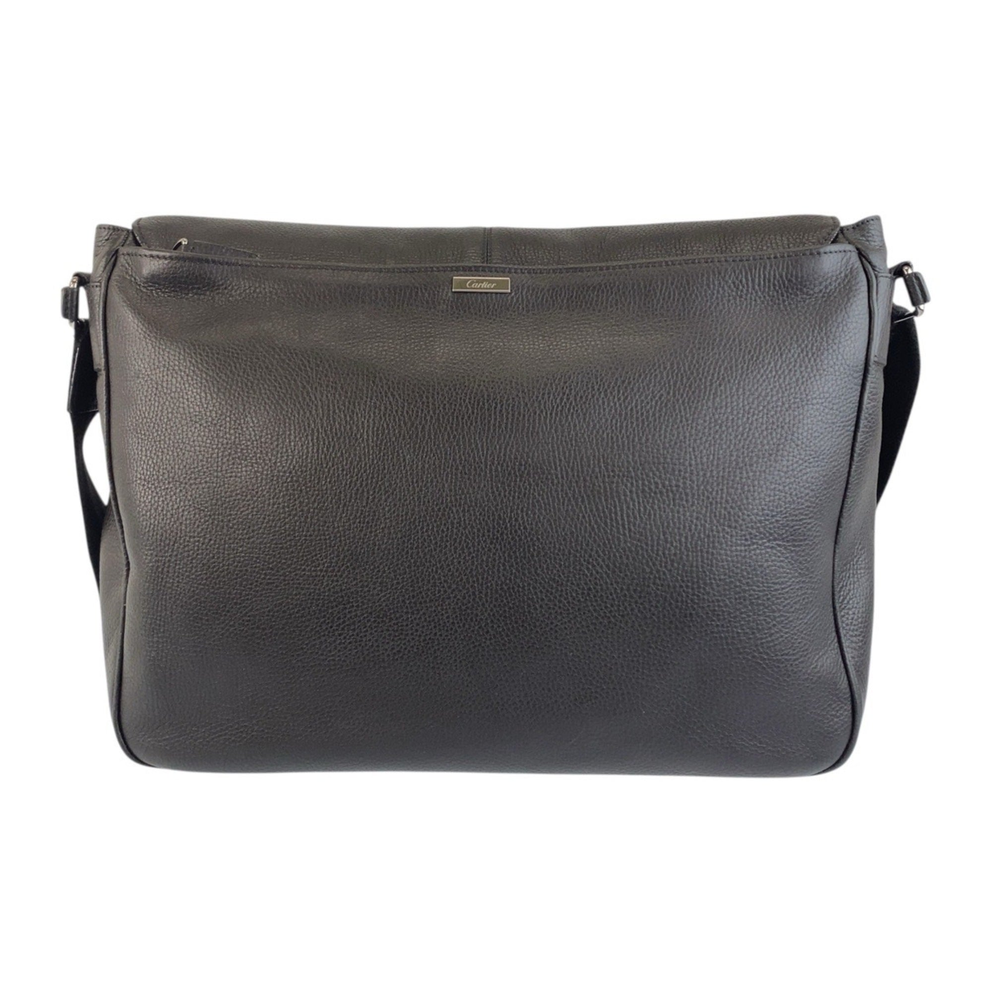 Cartier Dark Brown Leather Messenger Bag Shoulder Bag (Pre-Owned)