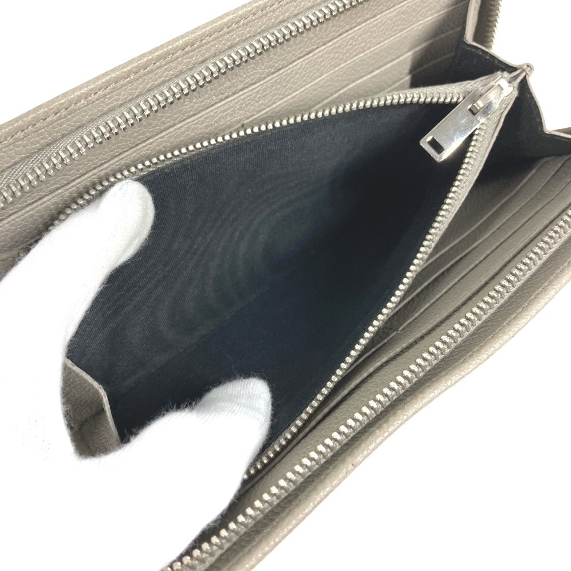 Yves Saint Laurent Gray Leather Long Wallet (Bi-Fold) (Pre-Owned)