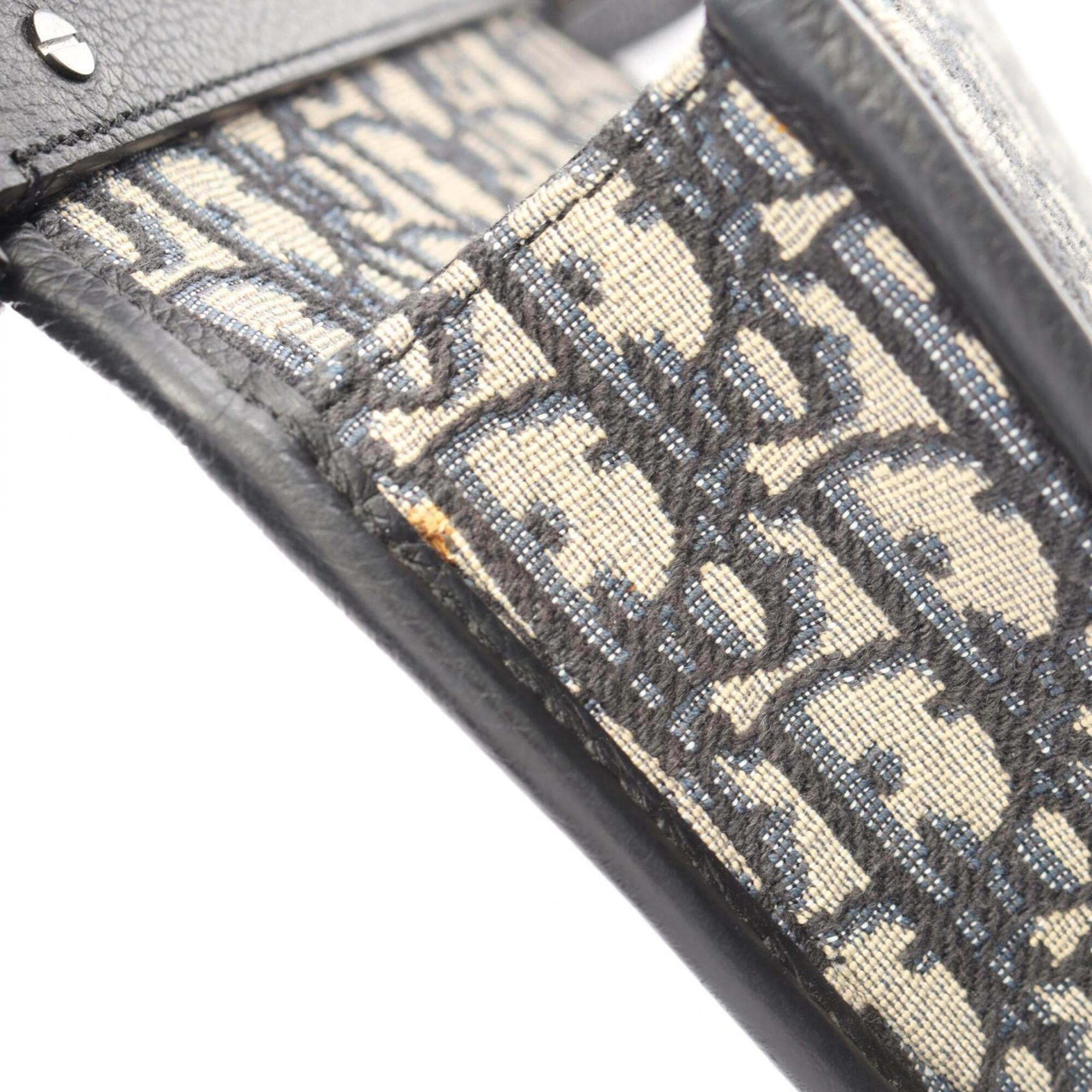 Christian Dior Ivory Navy Canvas Leather Handbag Shoulder Bag (Pre-Owned)