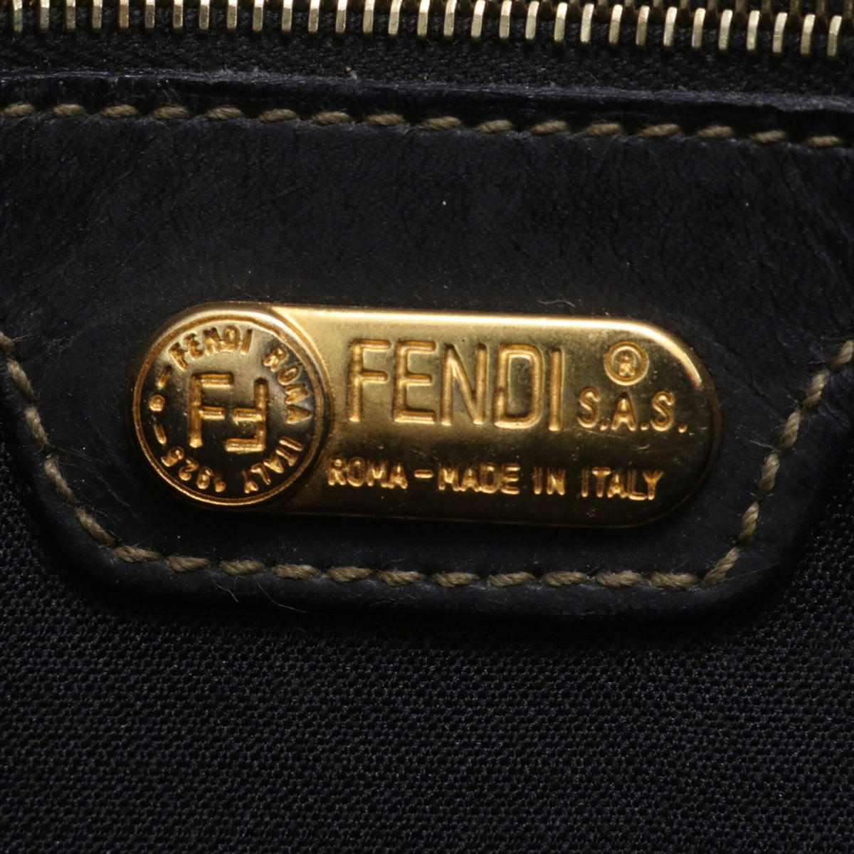 Fendi Black Brown Leather Coated Canvas Handbag Shoulder Bag Tote Bag (Pre-Owned)