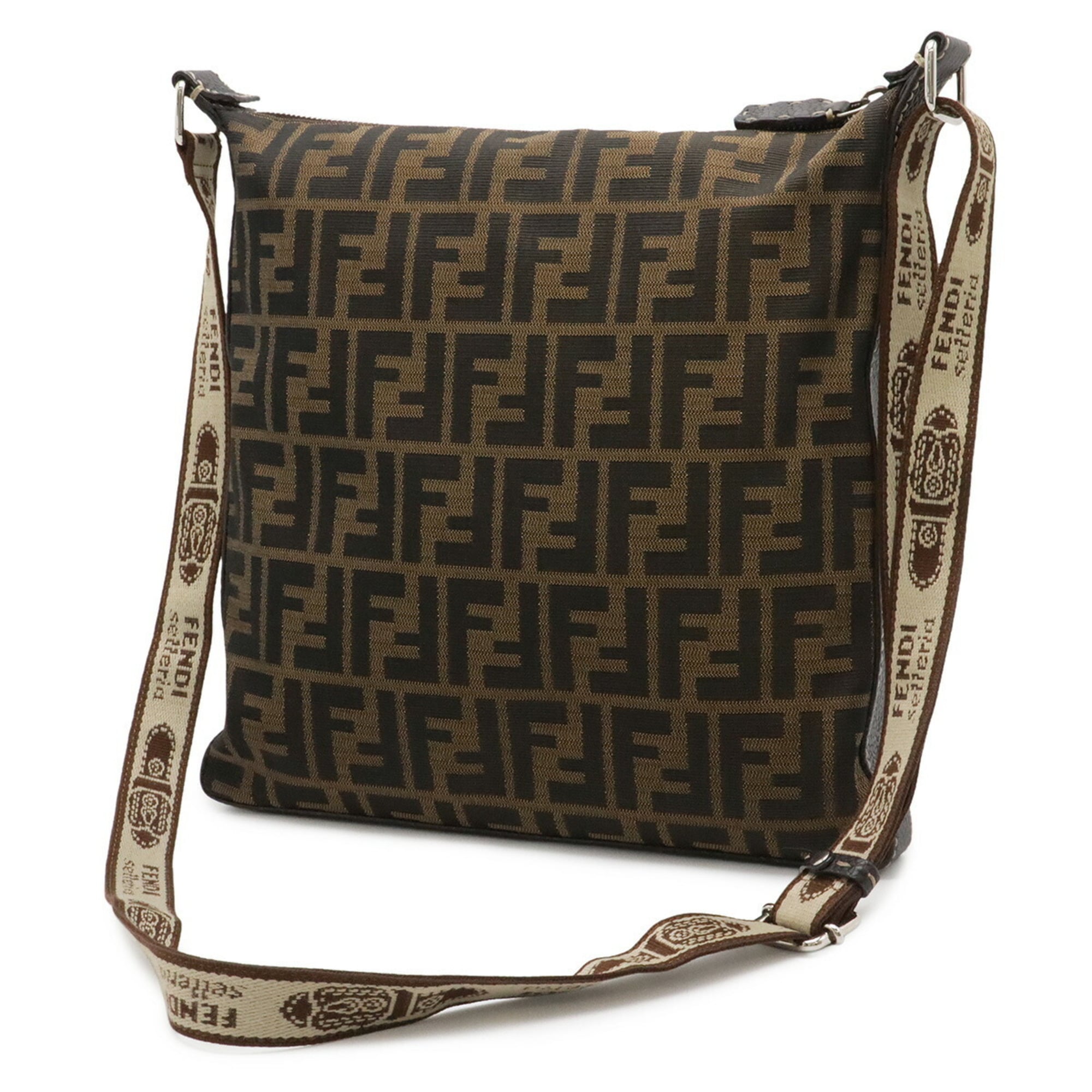 Fendi Selleria Brown Canvas Leather Shoulder Bag (Pre-Owned)