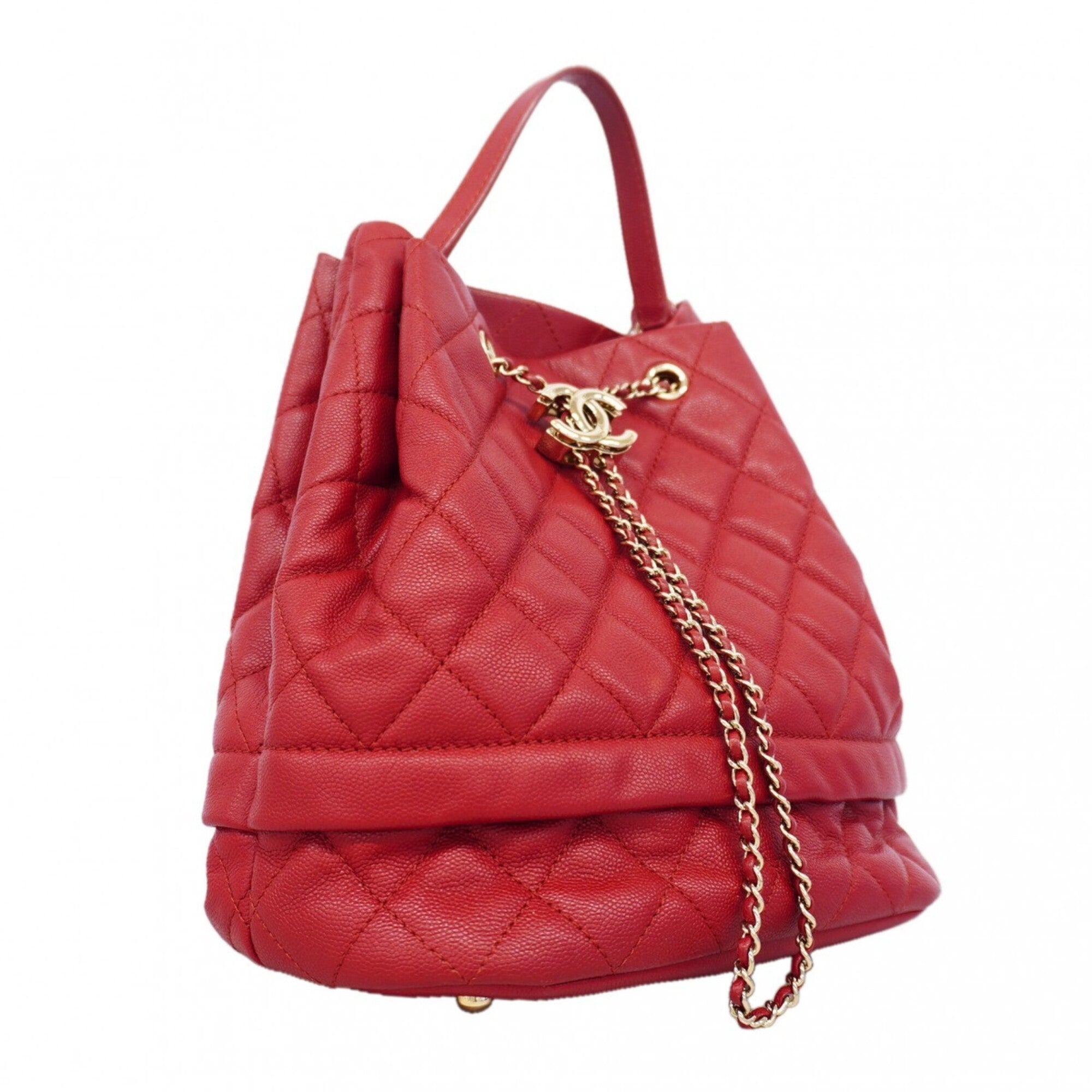 Chanel Red Color Grained Calfskin Handbag (Pre-Owned)