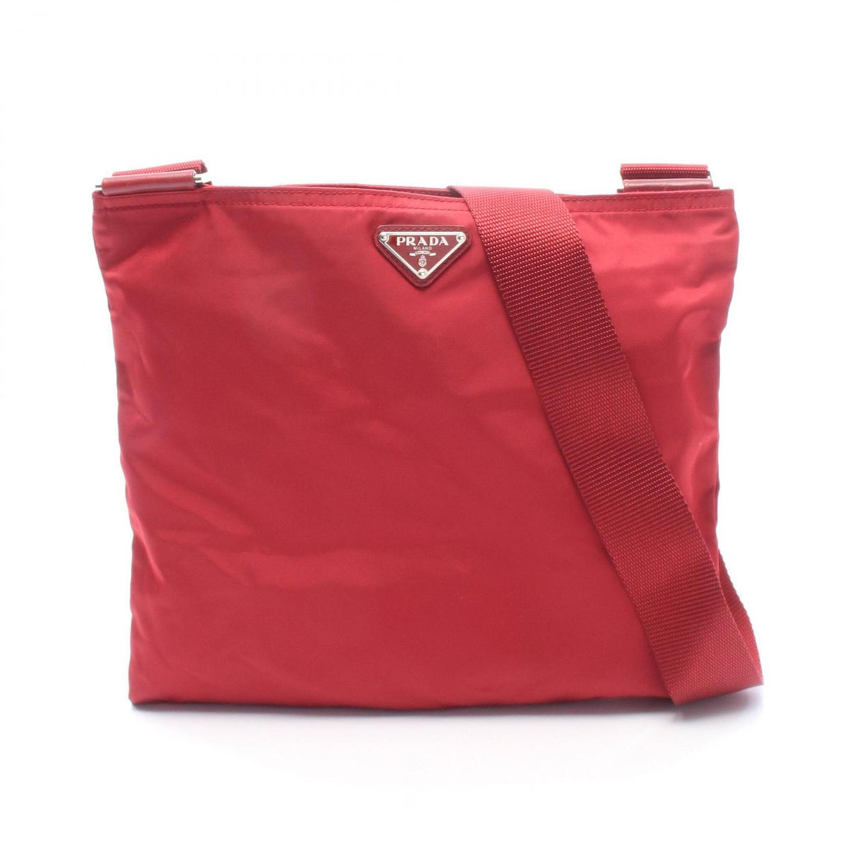 Prada Red Color Nylon Leather Handbag Shoulder Bag (Pre-Owned)