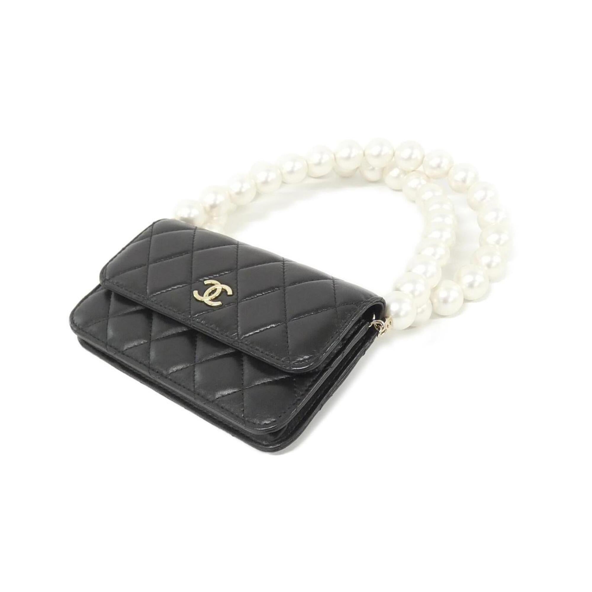 Chanel Black Artificial Pearl Leather Chain/Shoulder Wallet (Pre-Owned)