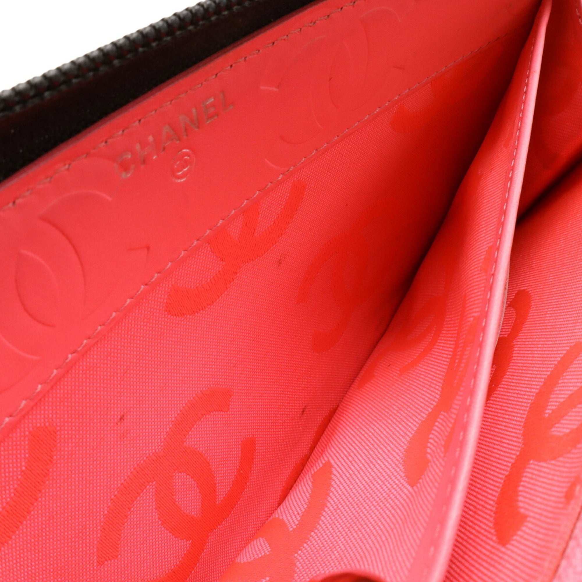 Chanel Black Pink Cambon Ligne Leather Long Wallet (Bi-Fold) (Pre-Owned)