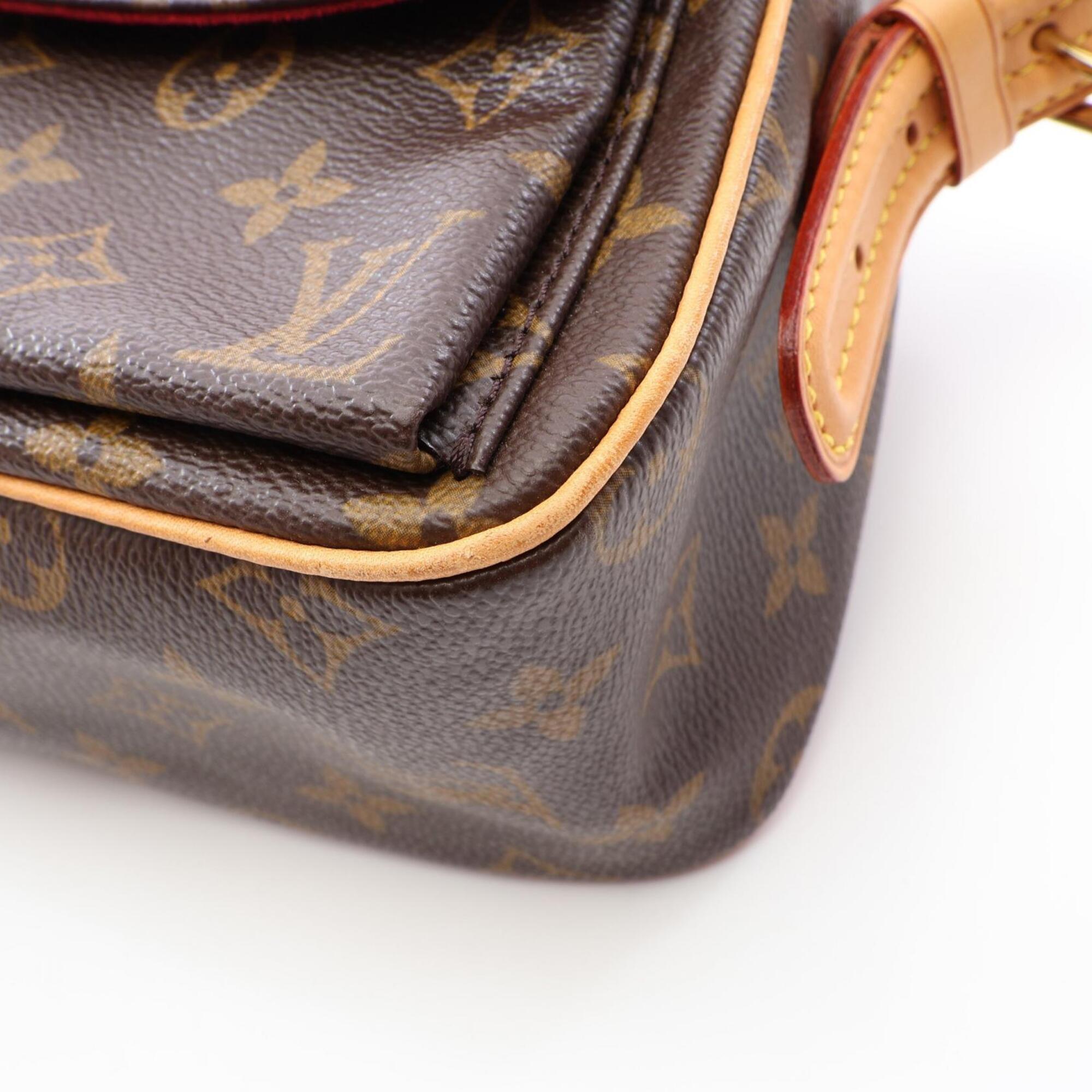 Louis Vuitton Brown Leather Monogram Coated Canvas Handbag Shoulder Bag (Pre-Owned)