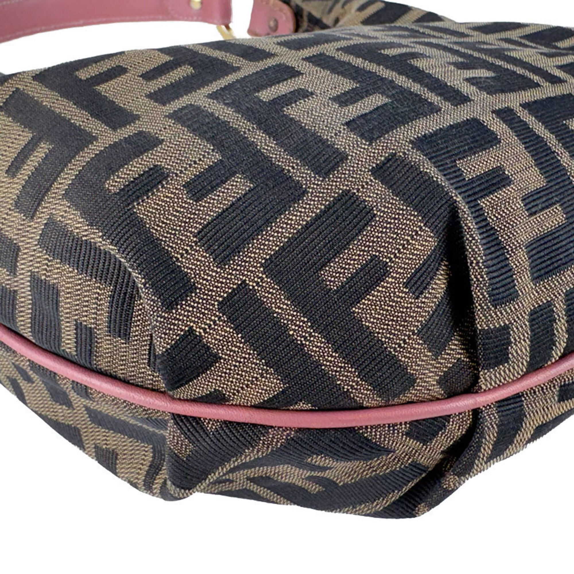 Fendi Brown Pink Nylon Canvas Leather Handbag (Pre-Owned)