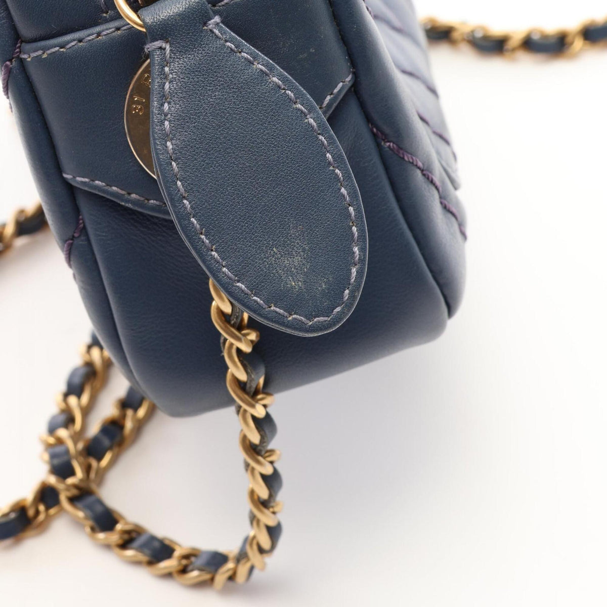 Chanel Blue Leather Handbag Shoulder Bag (Pre-Owned)