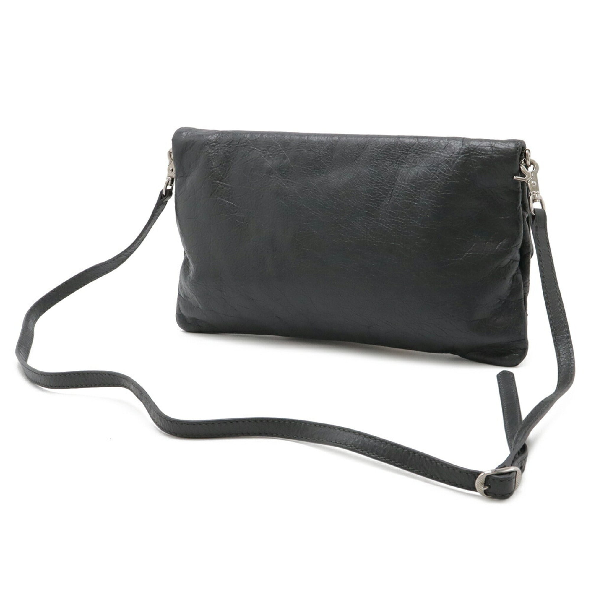 Balenciaga Giant Dark Gray Leather Clutch Bag Shoulder Bag (Pre-Owned)