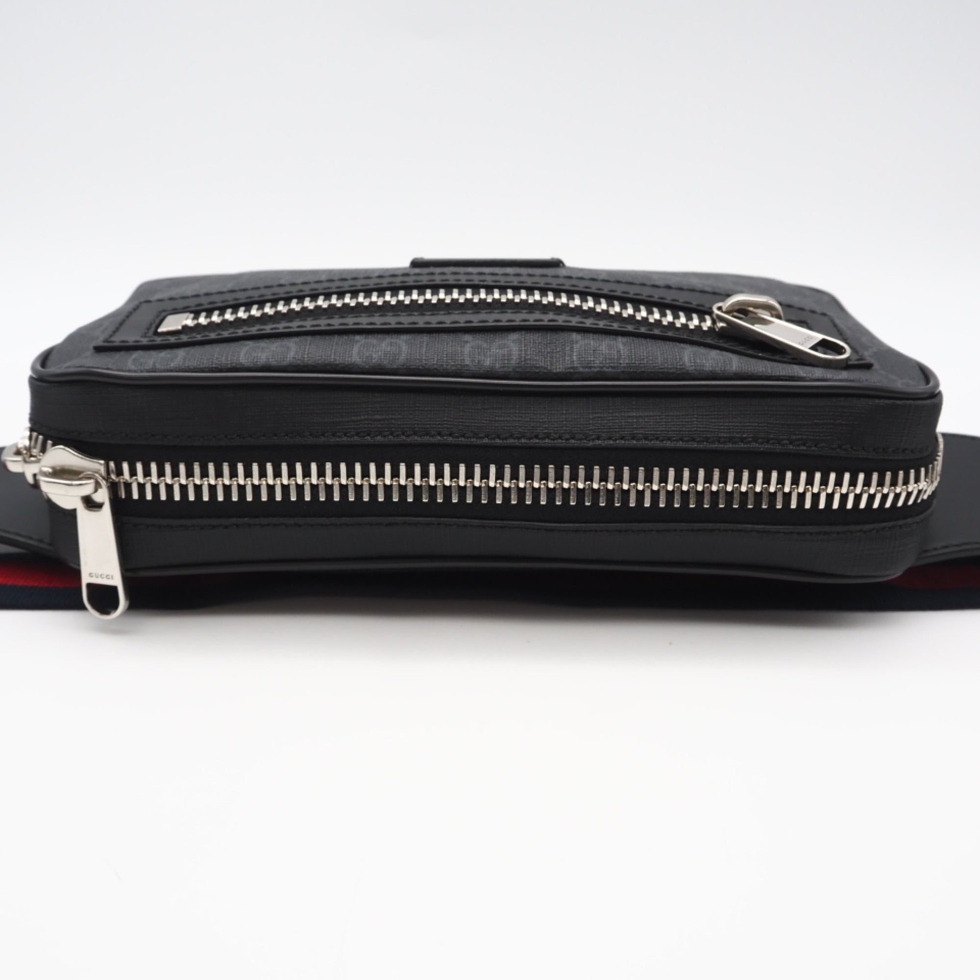 Gucci Gray Navy Red Color Coated Canvas Leather Shoulder Bag (Pre-Owned)