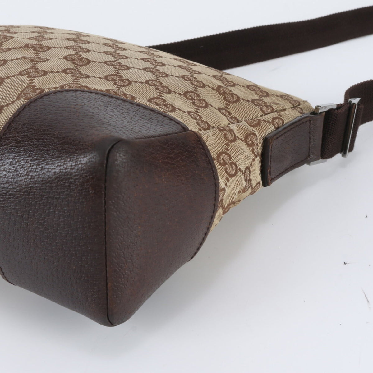 Gucci Brown Leather Canvas Crossbody Bag Handbag Shoulder Bag Tote Bag (Pre-Owned)