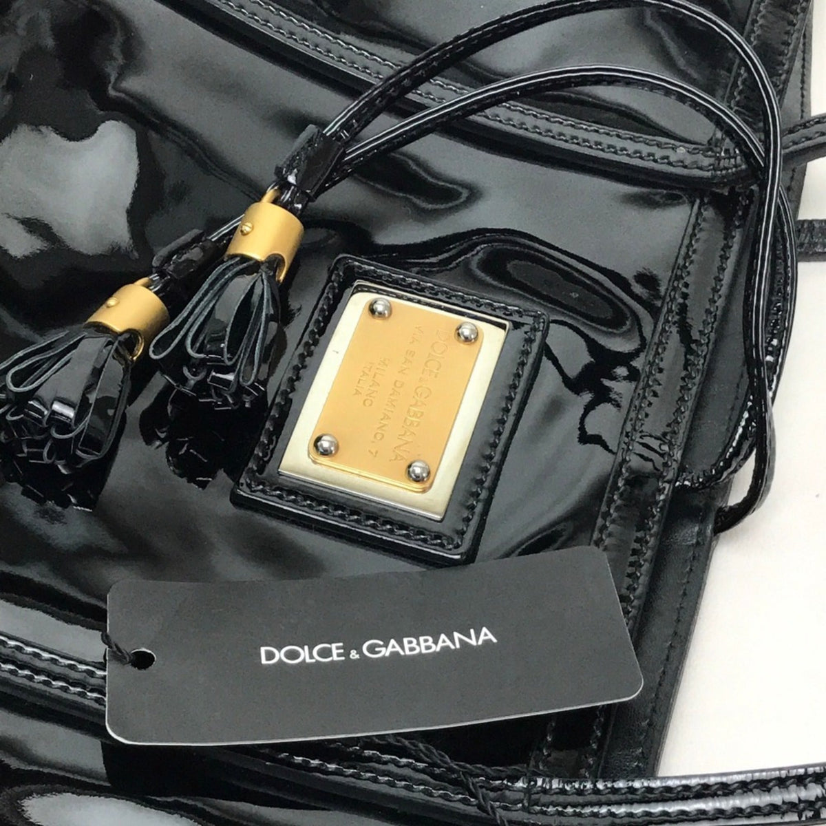 Dolce & Gabbana Black Patent Leather Shoulder Bag Tote Bag (Pre-Owned)