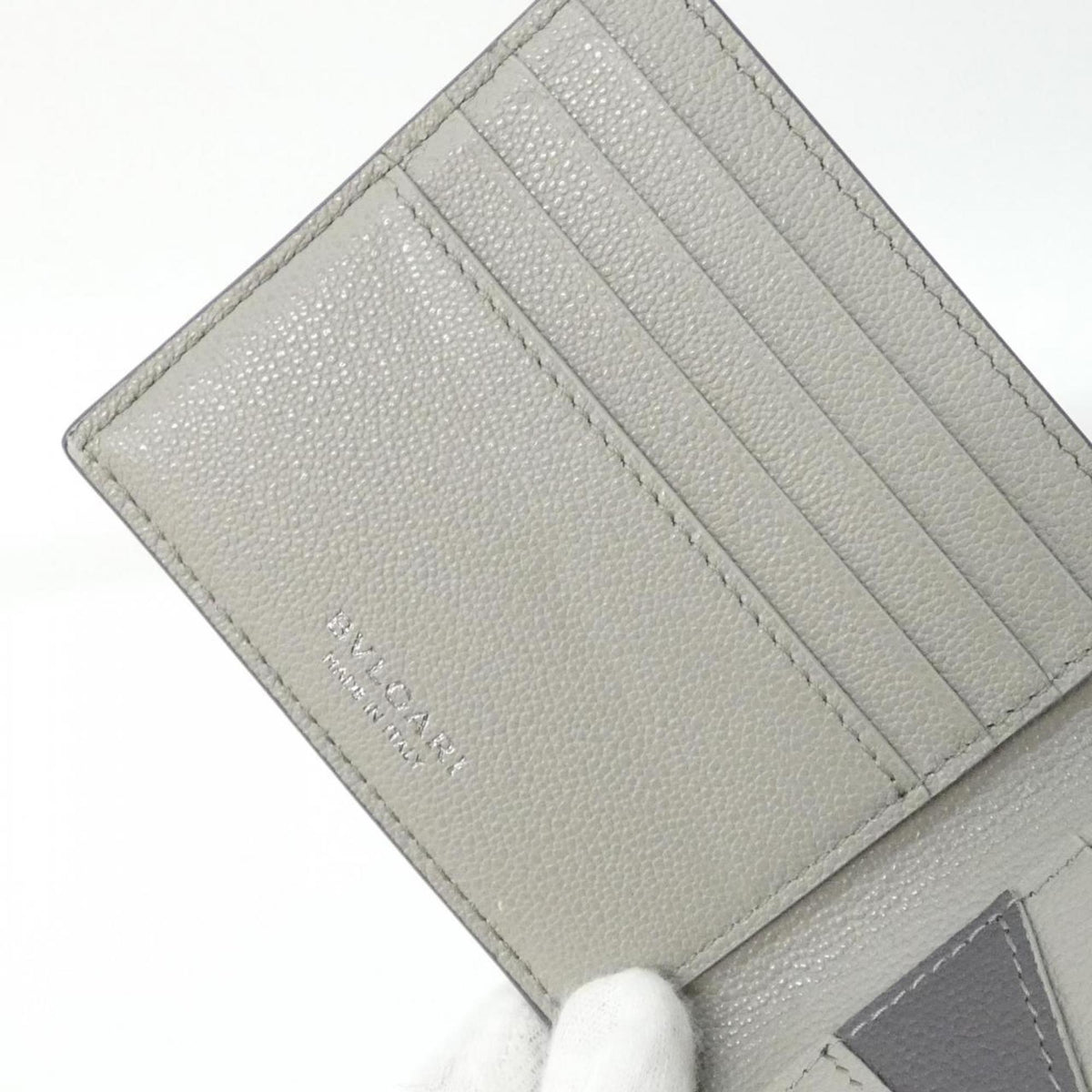 Bvlgari Gray Leather Bill Wallet (Bi-Fold) (Pre-Owned)