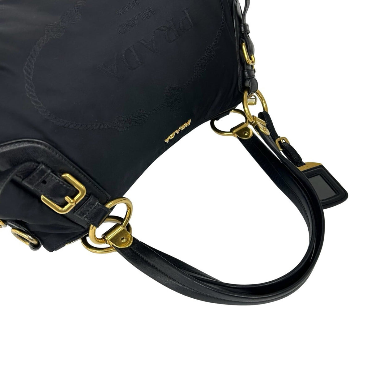 Prada Black Nylon Leather Shoulder Bag Tote Bag (Pre-Owned)