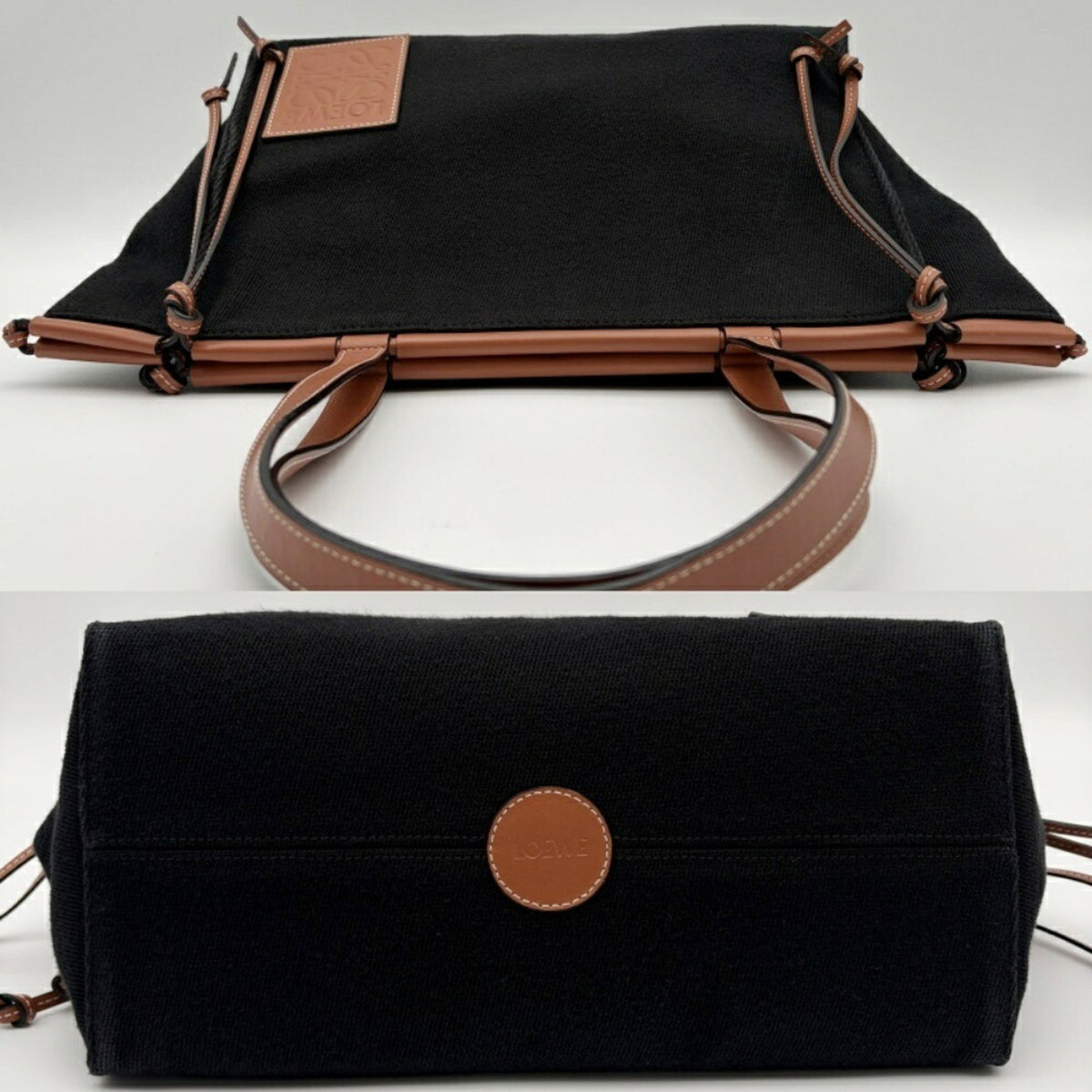 Loewe Black Canvas Leather Shoulder Bag Tote Bag (Pre-Owned)