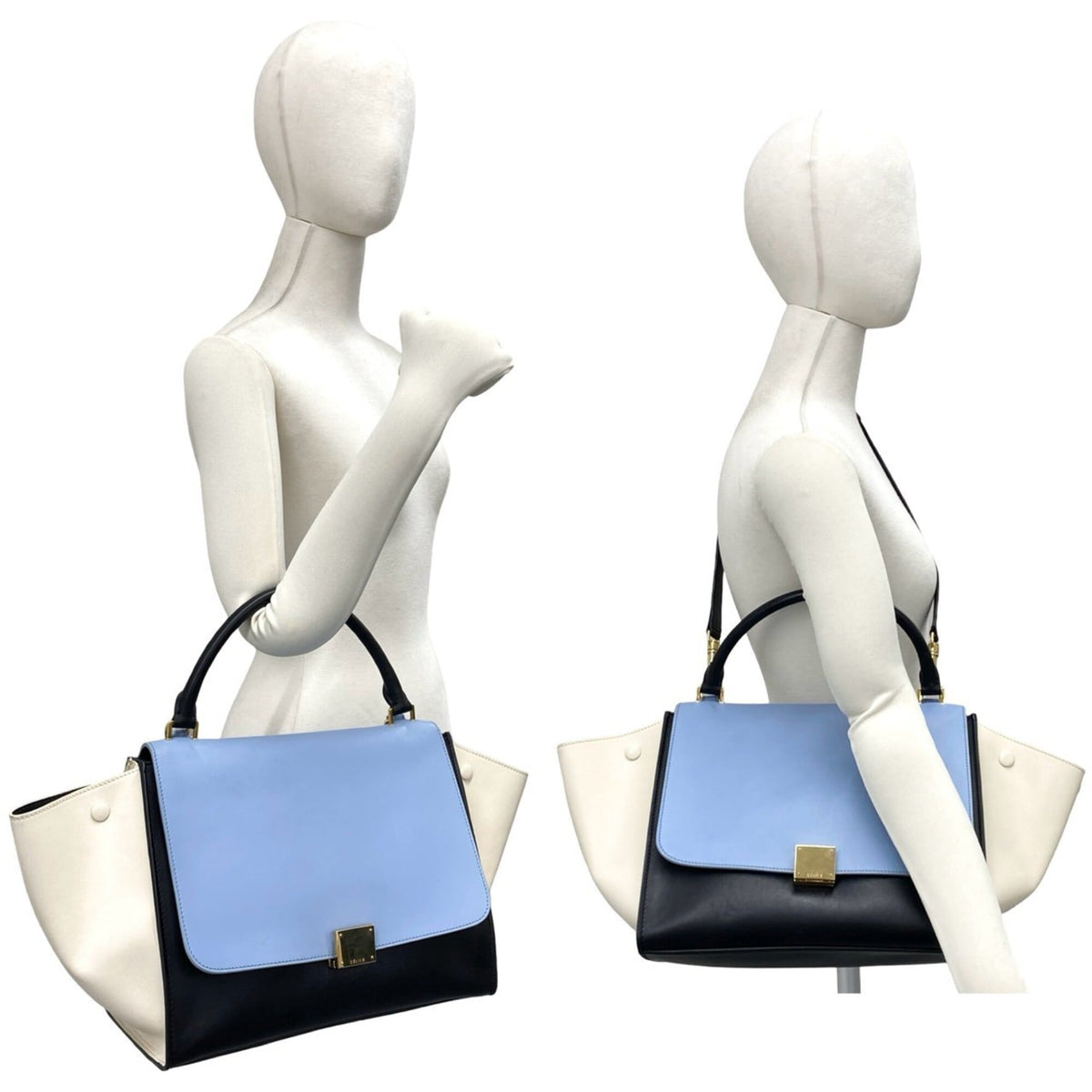 Celine Black Blue Ivory Leather Handbag Shoulder Bag (Pre-Owned)