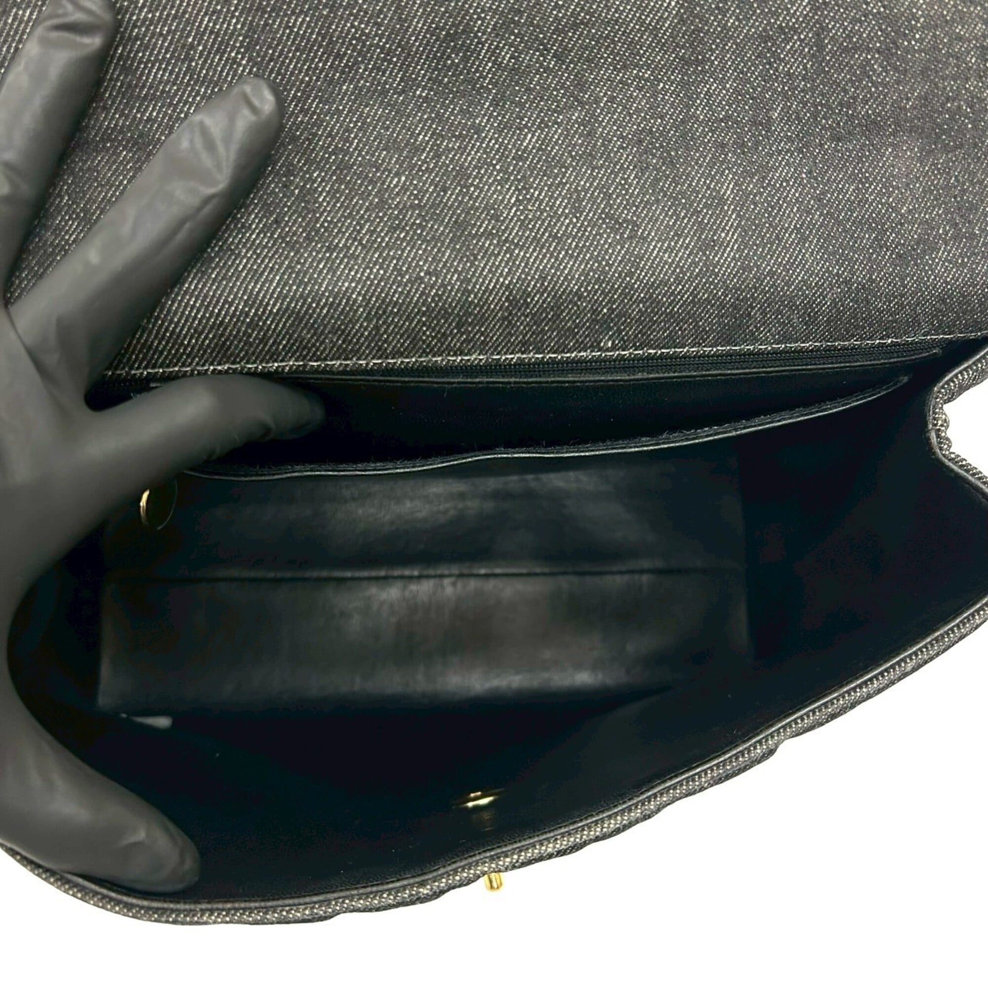 Chanel Black Cotton Leather Handbag Tote Bag (Pre-Owned)