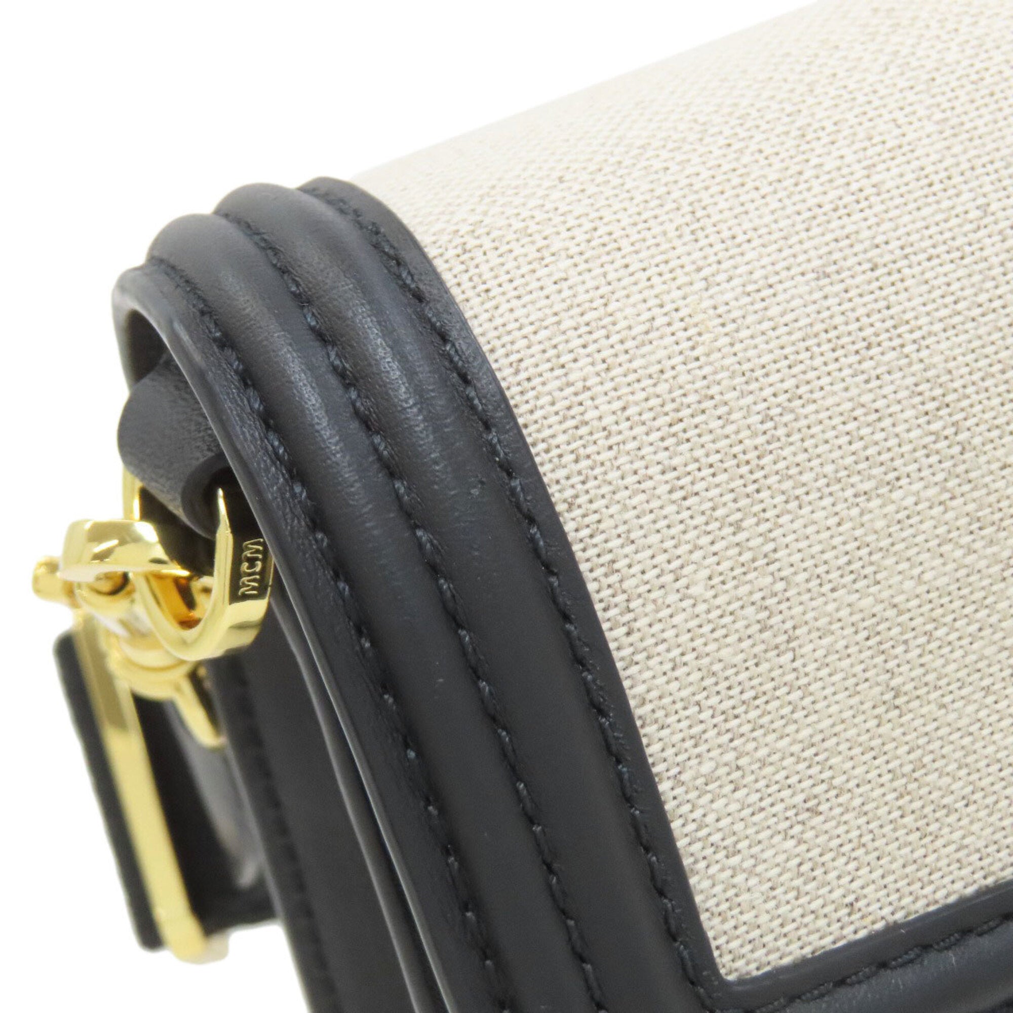Mcm Beige Black Canvas Leather Tote Bag (Pre-Owned)