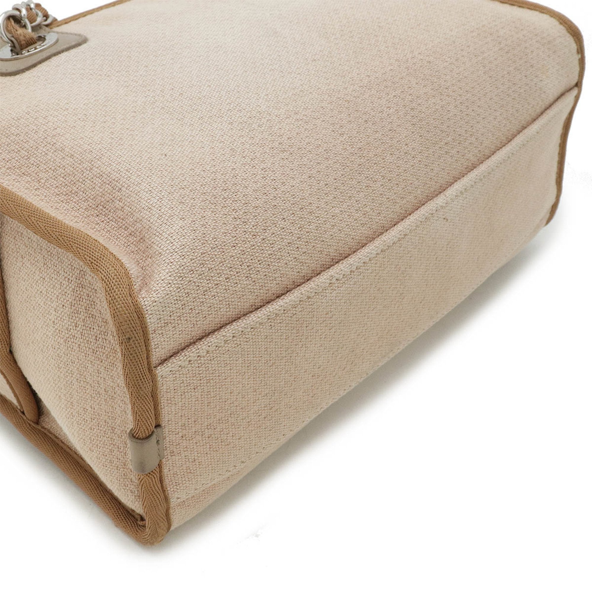 Chanel Beige Brown Grayish Canvas Leather Handbag (Pre-Owned)