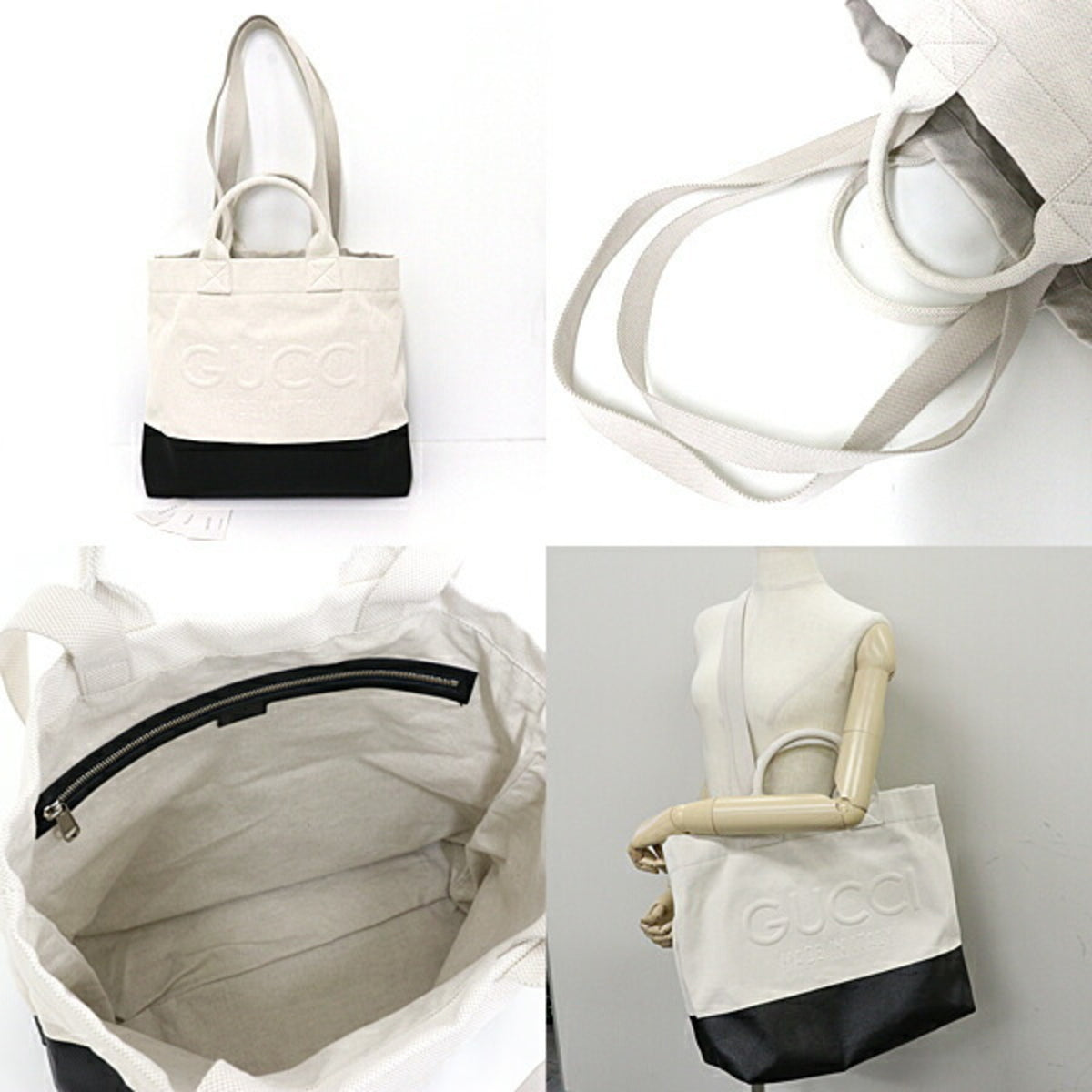Gucci Black Ivory Canvas Tote Bag (Pre-Owned)
