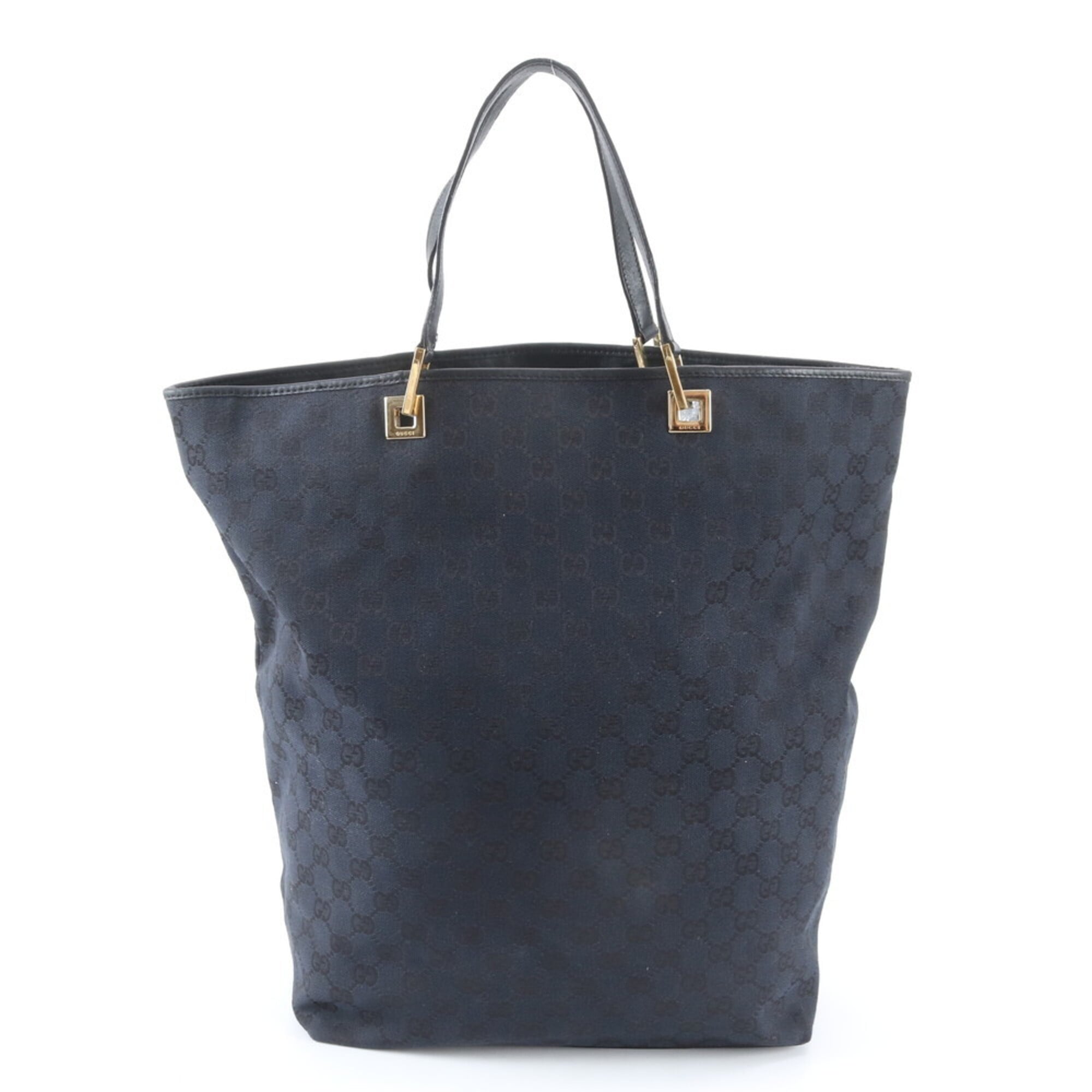 Gucci Black Leather Canvas Handbag Tote Bag (Pre-Owned)