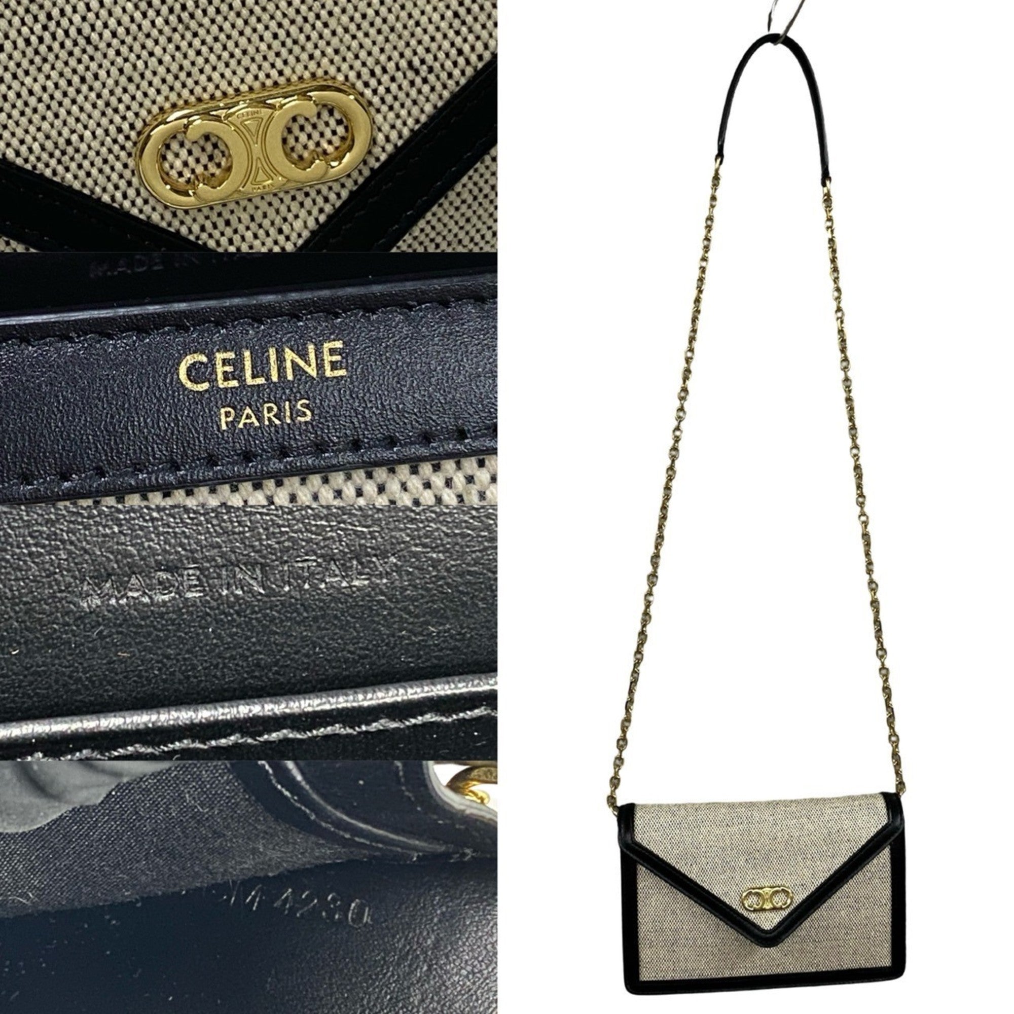 Celine Black Ivory Canvas Leather Pochette Shoulder Bag (Pre-Owned)