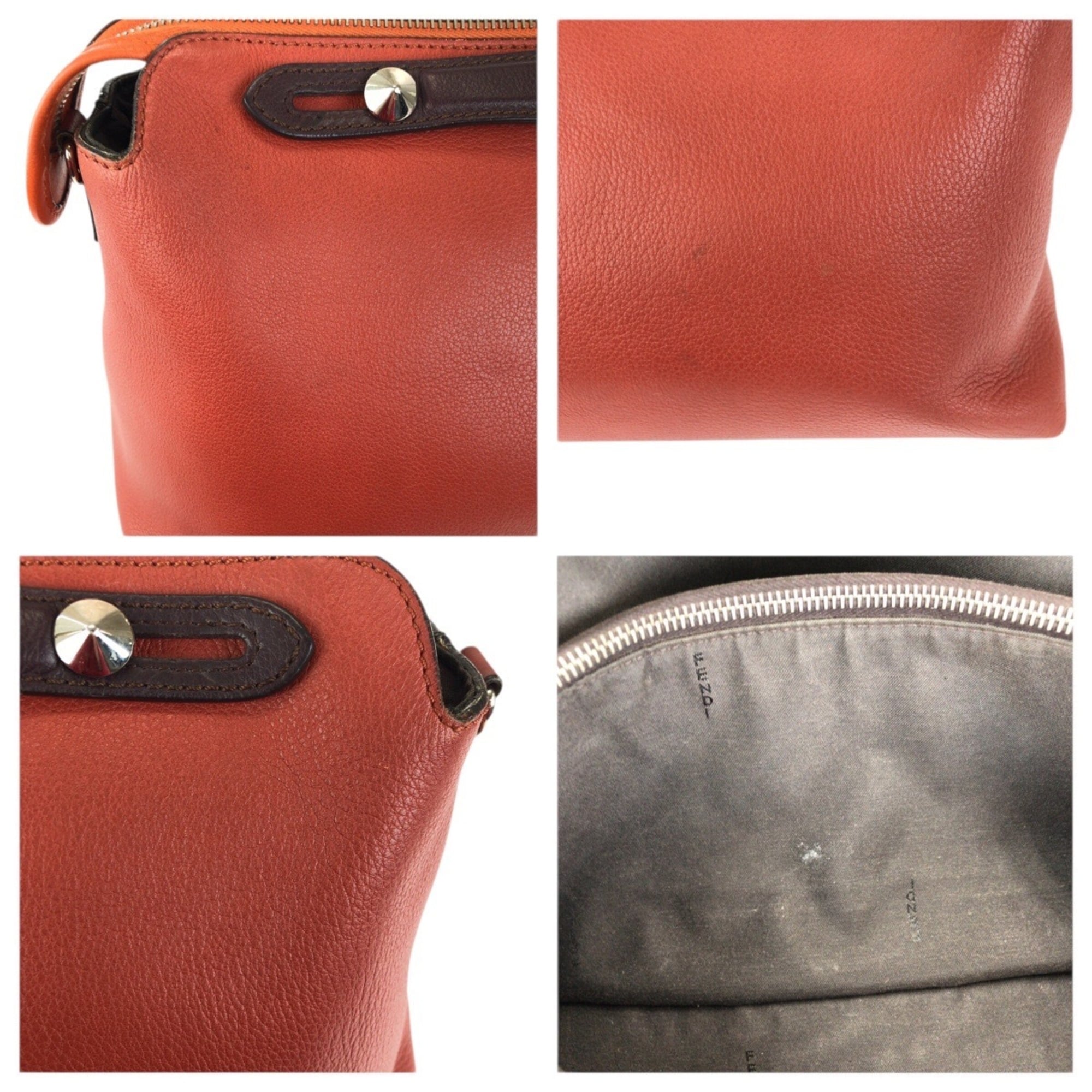 Fendi Brown Orange Leather Handbag Shoulder Bag (Pre-Owned)