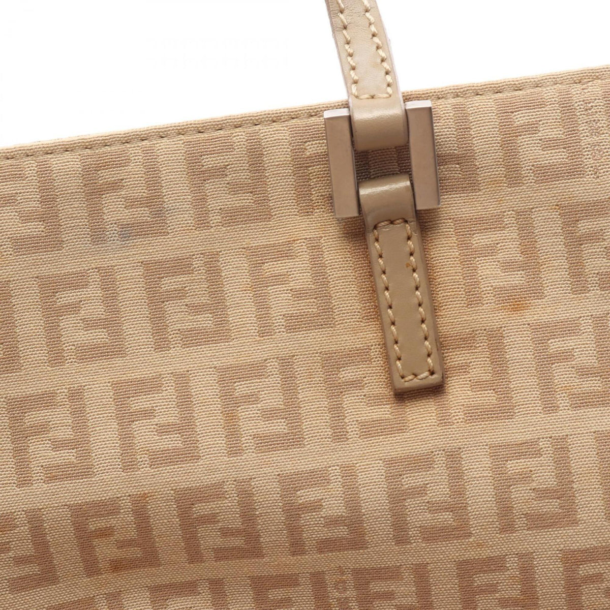Fendi Zucchino Beige Canvas Leather Handbag Tote Bag (Pre-Owned)