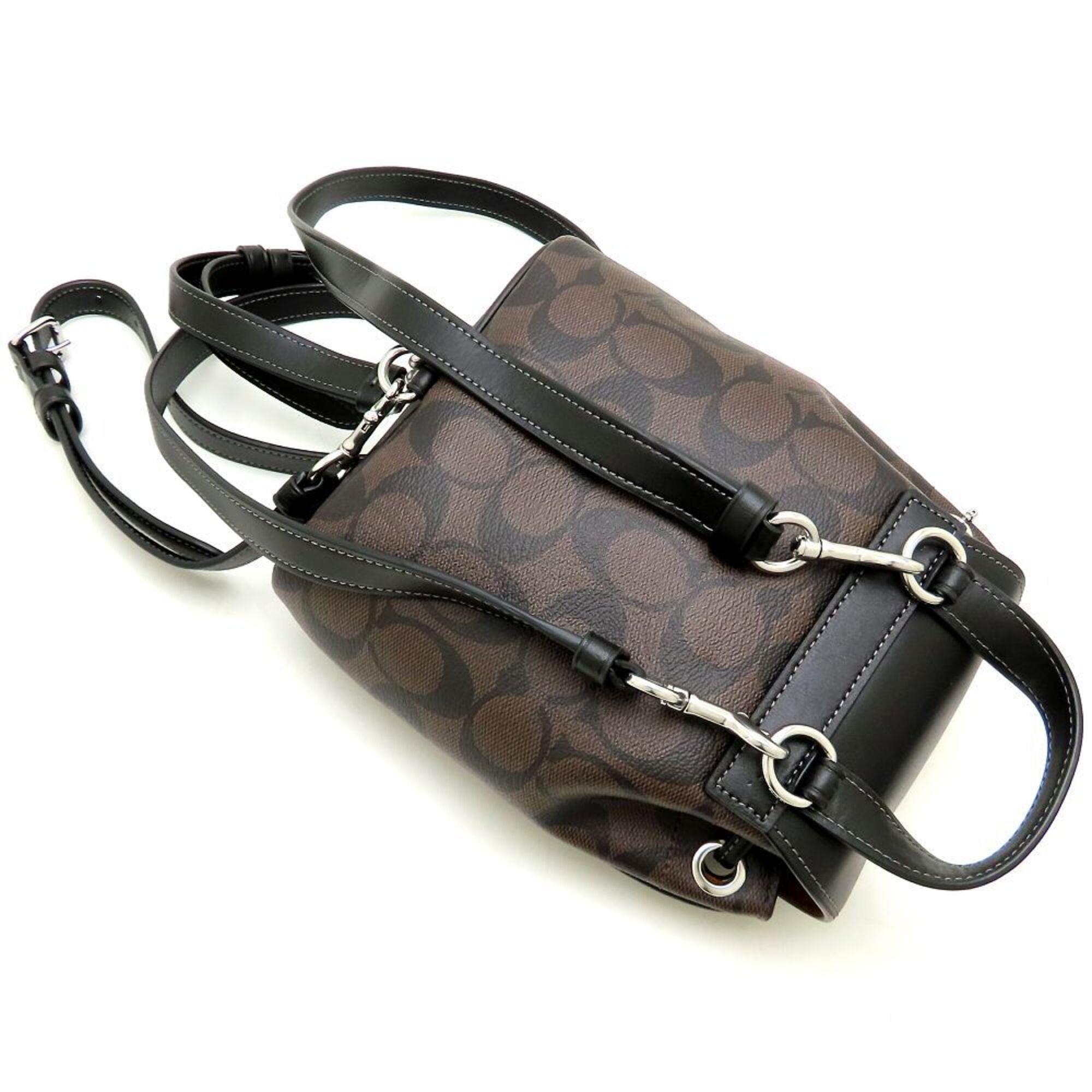 Coach Black Brown Coated Canvas Leather Backpack (Pre-Owned)