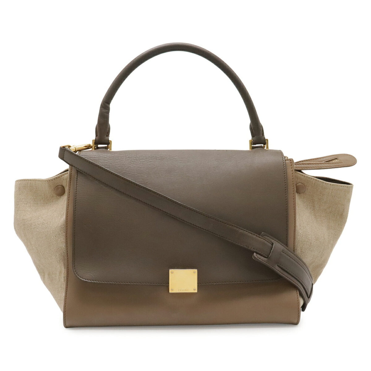Celine Trapeze Gray Beige Leather Canvas Handbag Shoulder Bag (Pre-Owned)