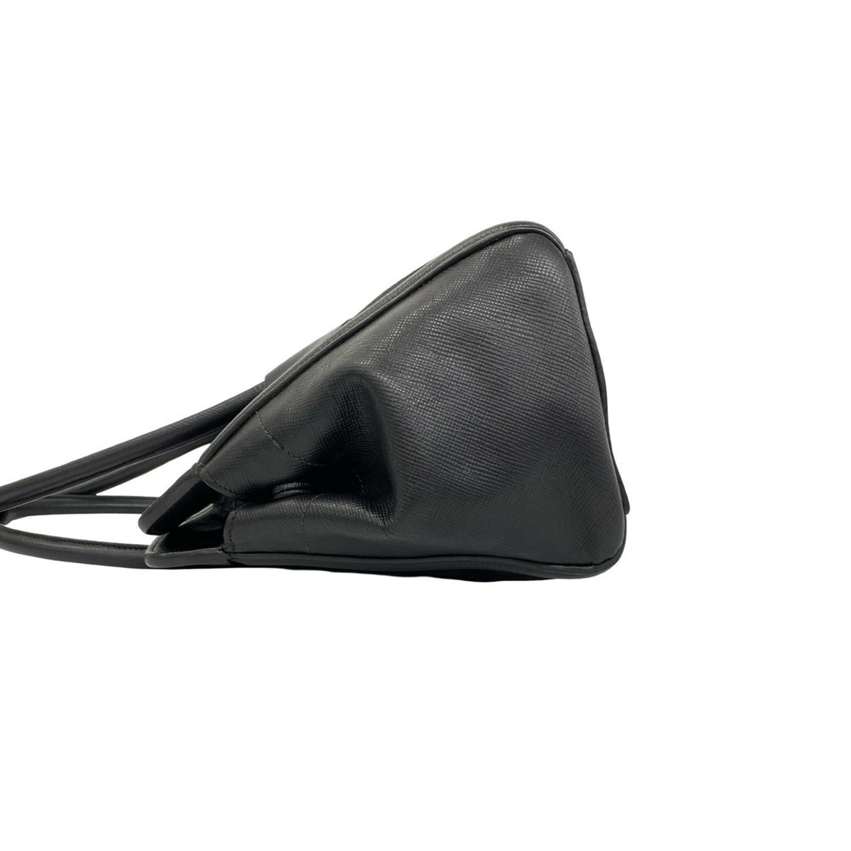 Prada Black Leather Canvas Handbag Shoulder Bag Tote Bag (Pre-Owned)
