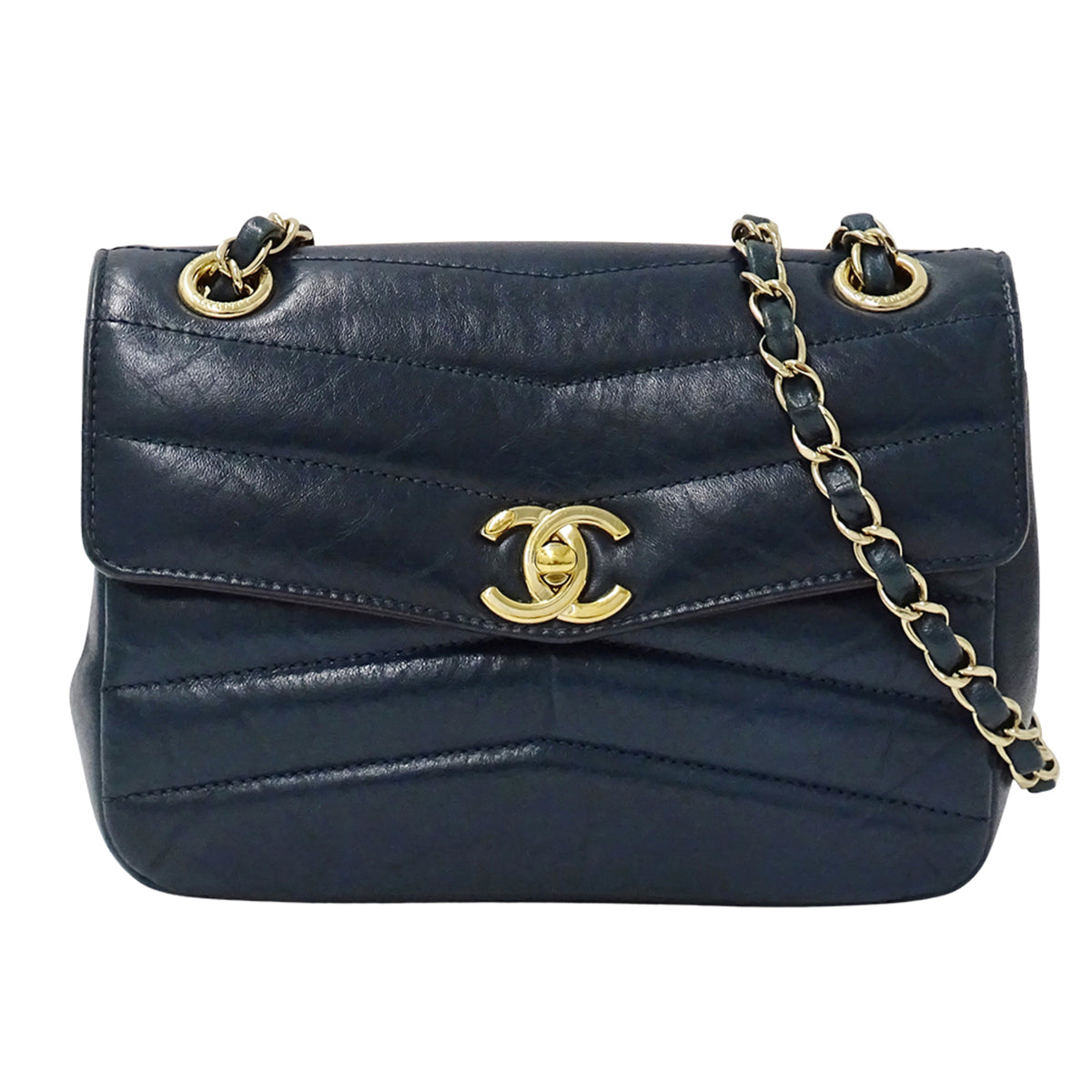 Chanel Blue Green Leather Handbag Shoulder Bag (Pre-Owned)