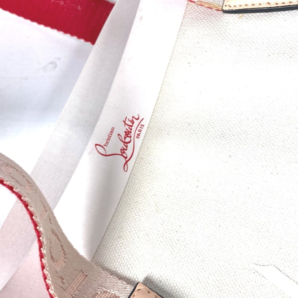 Christian Louboutin Pink White Canvas Leather Shoulder Bag Tote Bag (Pre-Owned)