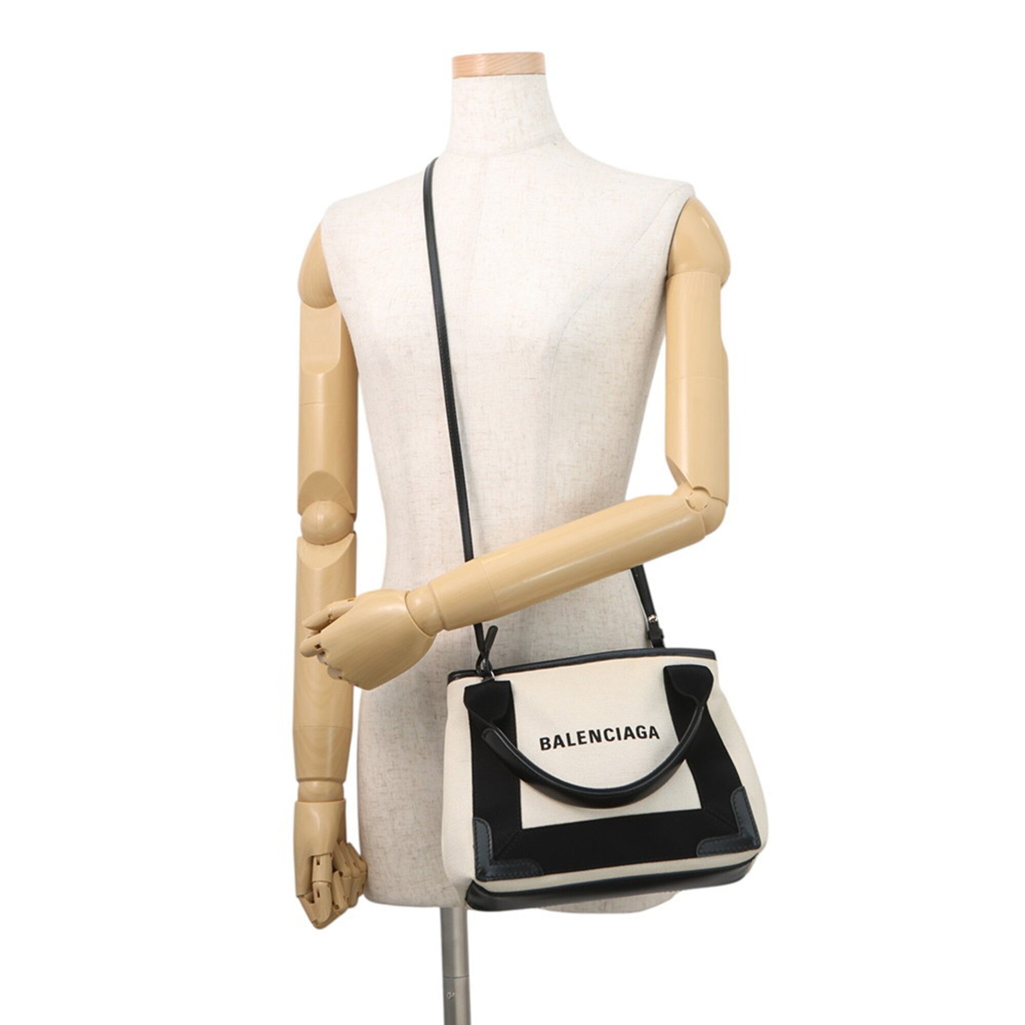 Balenciaga Black White Canvas Leather Handbag Pouch (Pre-Owned)