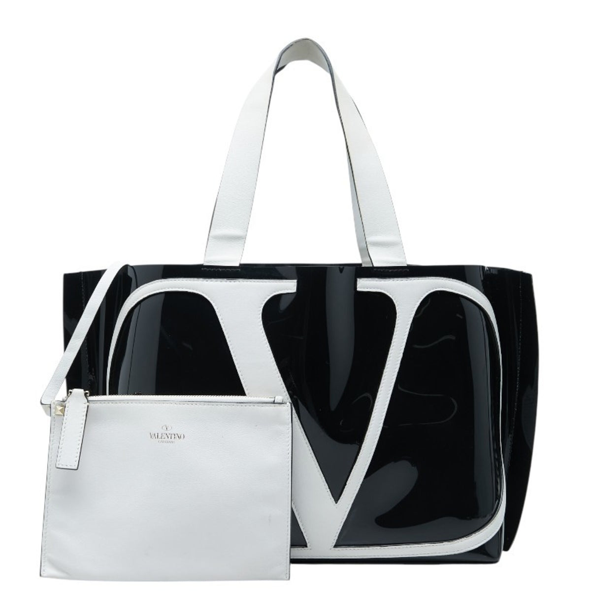Valentino Black White Pvc Leather Handbag Tote Bag (Pre-Owned)