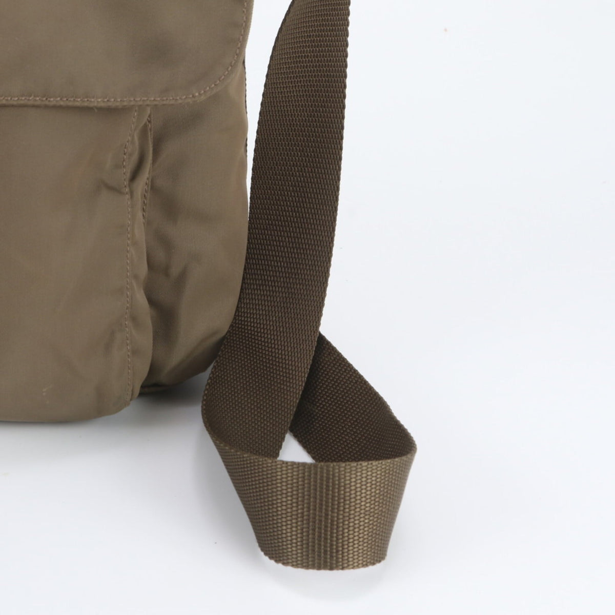Prada Khaki Leather Nylon Messenger Bag Shoulder Bag (Pre-Owned)