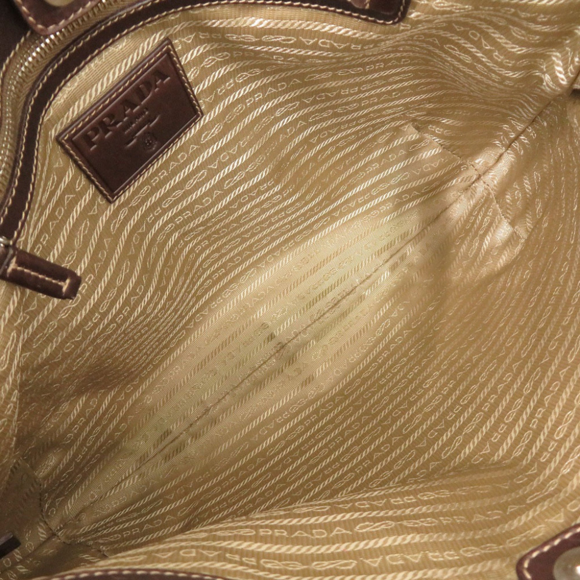 Prada Beige Brown Canvas Leather Shoulder Bag (Pre-Owned)