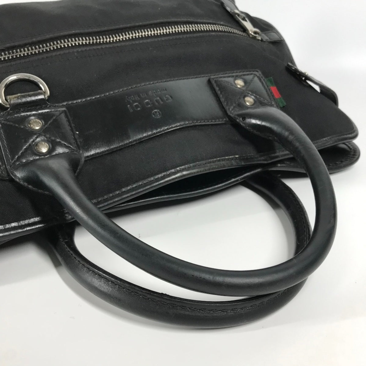 Gucci Black Nylon Leather Handbag Tote Bag (Pre-Owned)