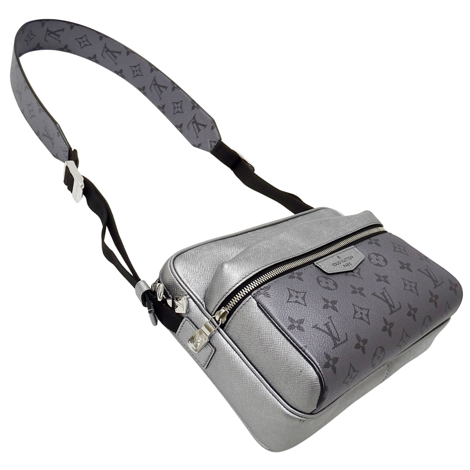 Louis Vuitton Gunmetal Silver Gray Taigarama Handbag Shoulder Bag (Pre-Owned)