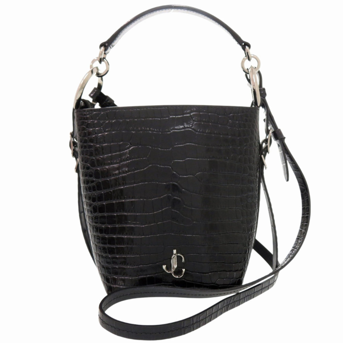 Jimmy Choo Black Leather Metal Handbag Shoulder Bag (Pre-Owned)