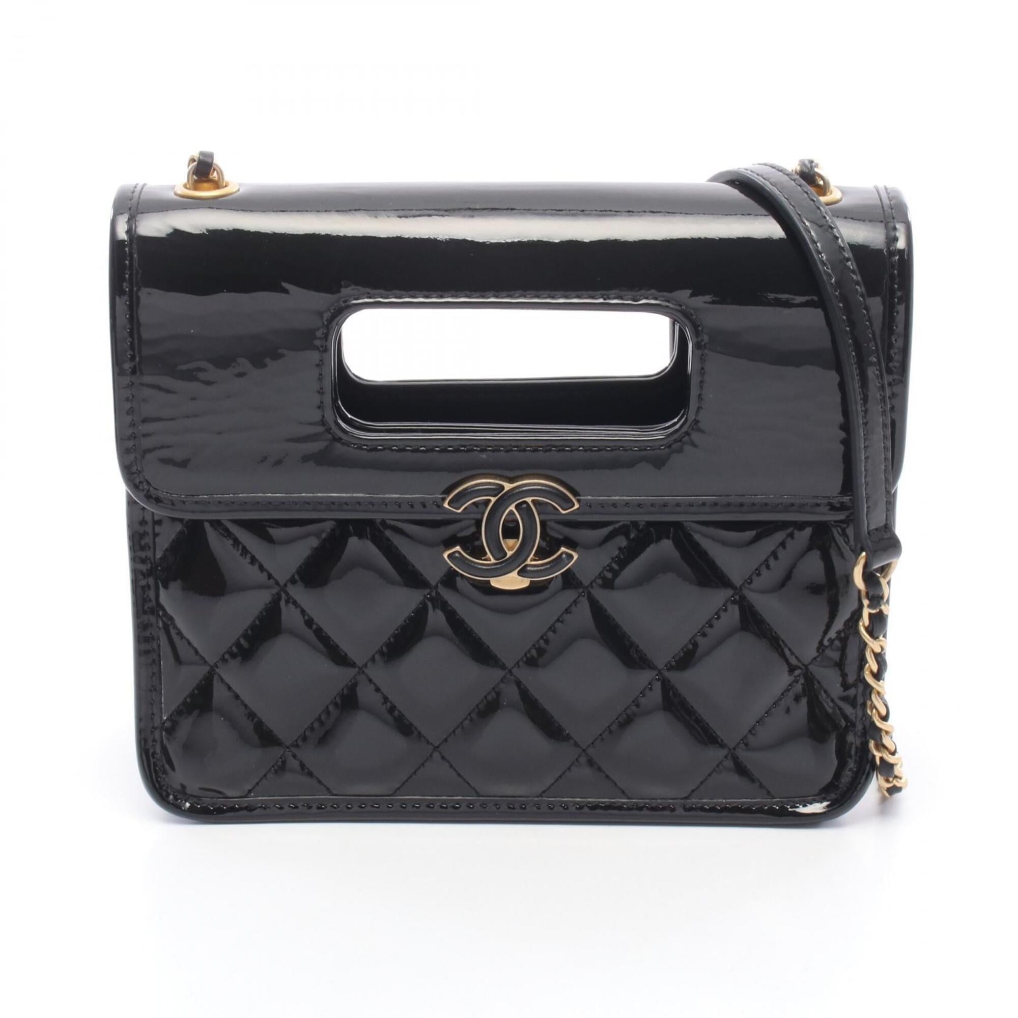 Chanel Black Patent Leather Handbag Shoulder Bag (Pre-Owned)