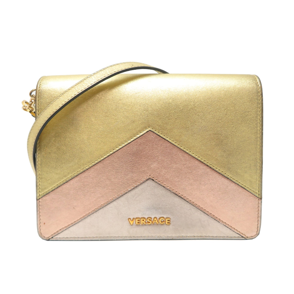Versace Gold Leather Shoulder Bag (Pre-Owned)