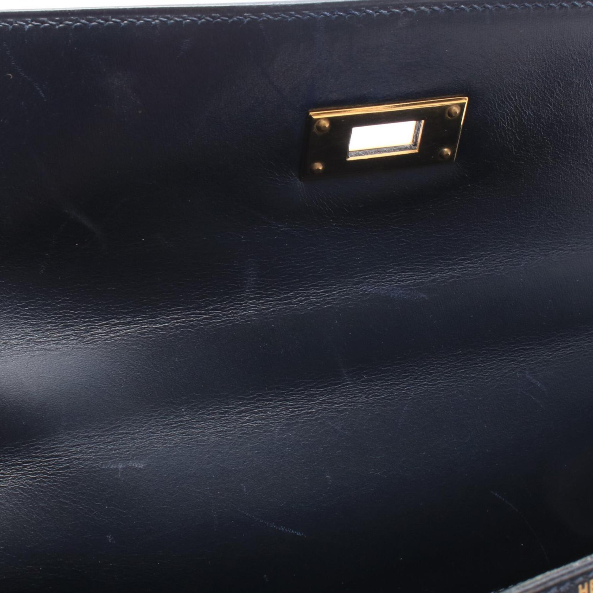 Hermes Blue Indigo Navy Box Calf Leather Handbag (Pre-Owned)