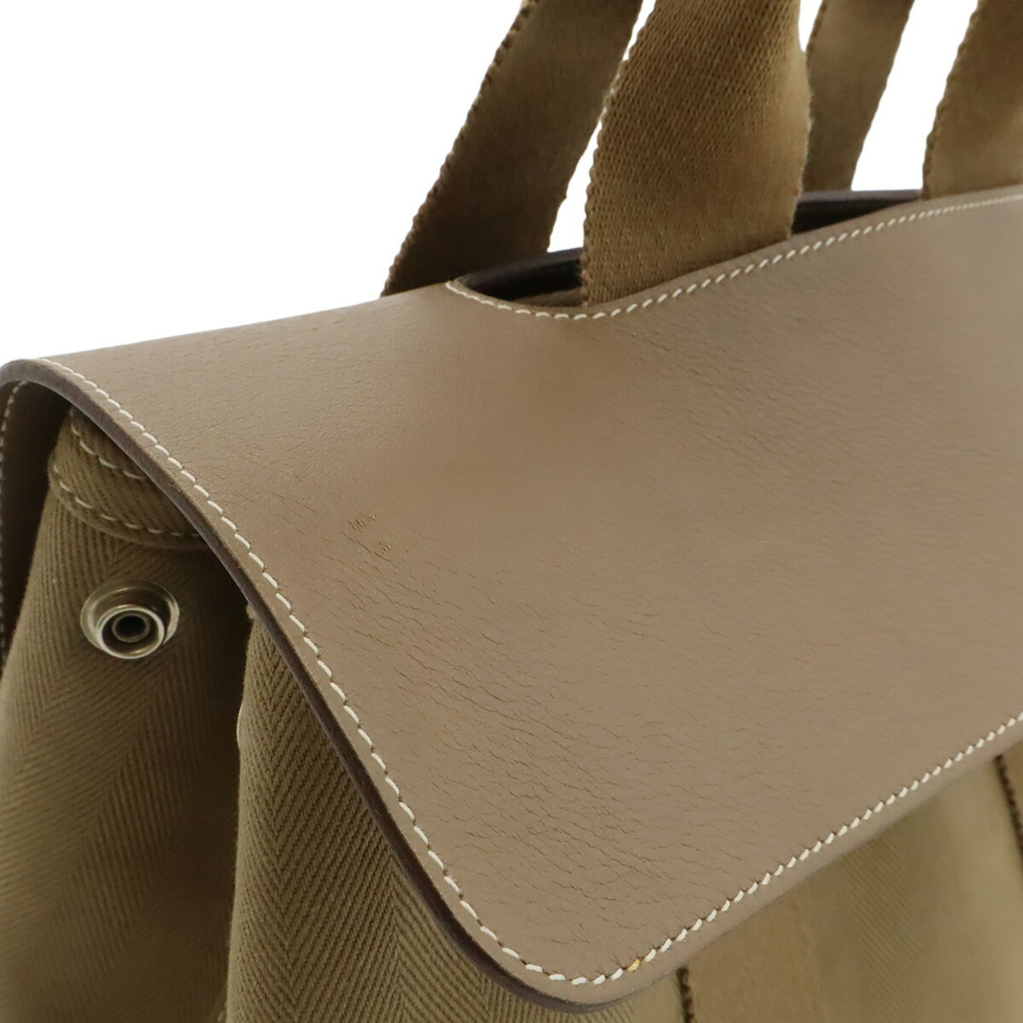 Hermes Valparaiso Etoupe Gray Toile Chevron Leather Handbag Tote Bag (Pre-Owned)