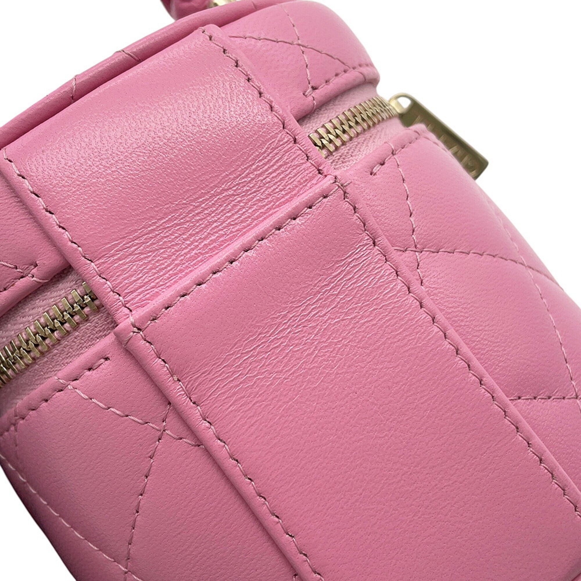 Chanel Pink Leather Handbag Pouch Vanity Bag (Pre-Owned)