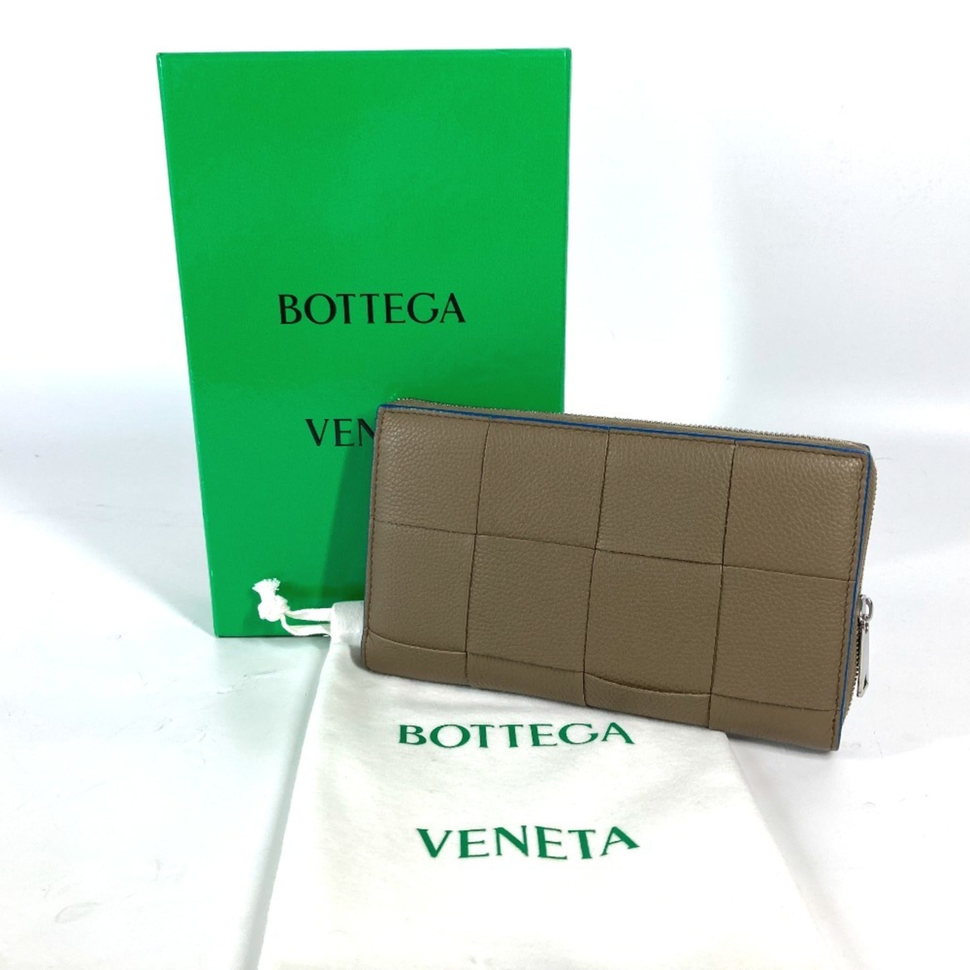 Bottega Veneta Blue Brown Leather Long Wallet (Bi-Fold) (Pre-Owned)