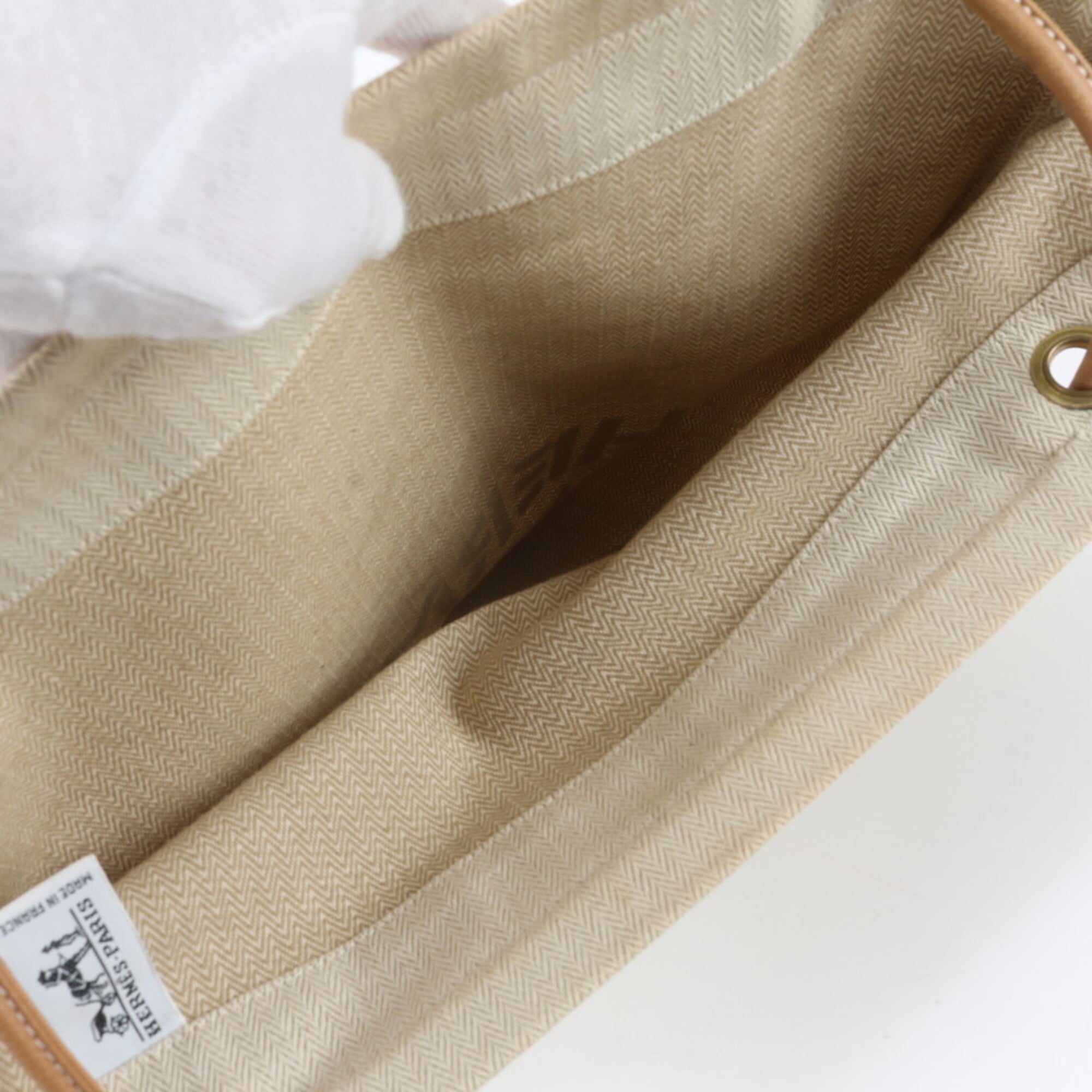 Hermes Beige Brown Leather Canvas Handbag Shoulder Bag (Pre-Owned)