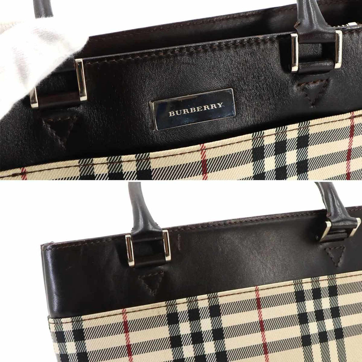 Burberry Beige Dark Brown Canvas Leather Handbag (Pre-Owned)
